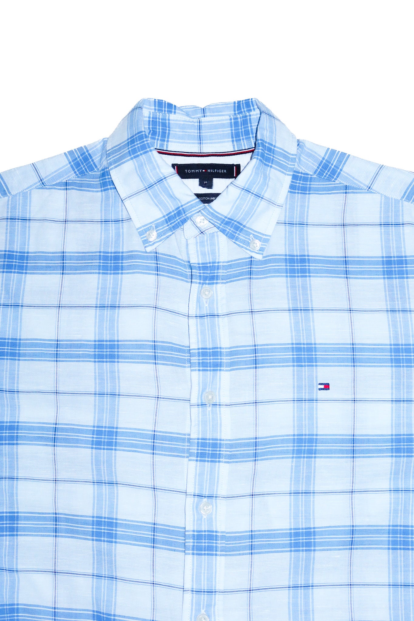 tommy hilfiger short sleeve plaid button up shirt blue.