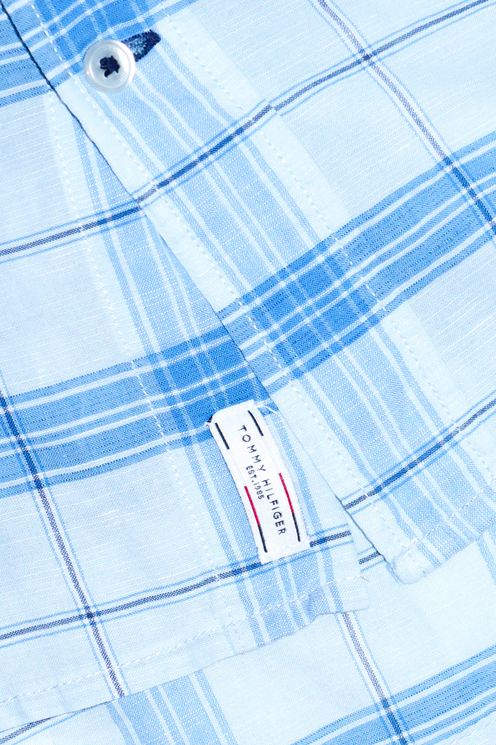 tommy hilfiger short sleeve plaid button up shirt blue.