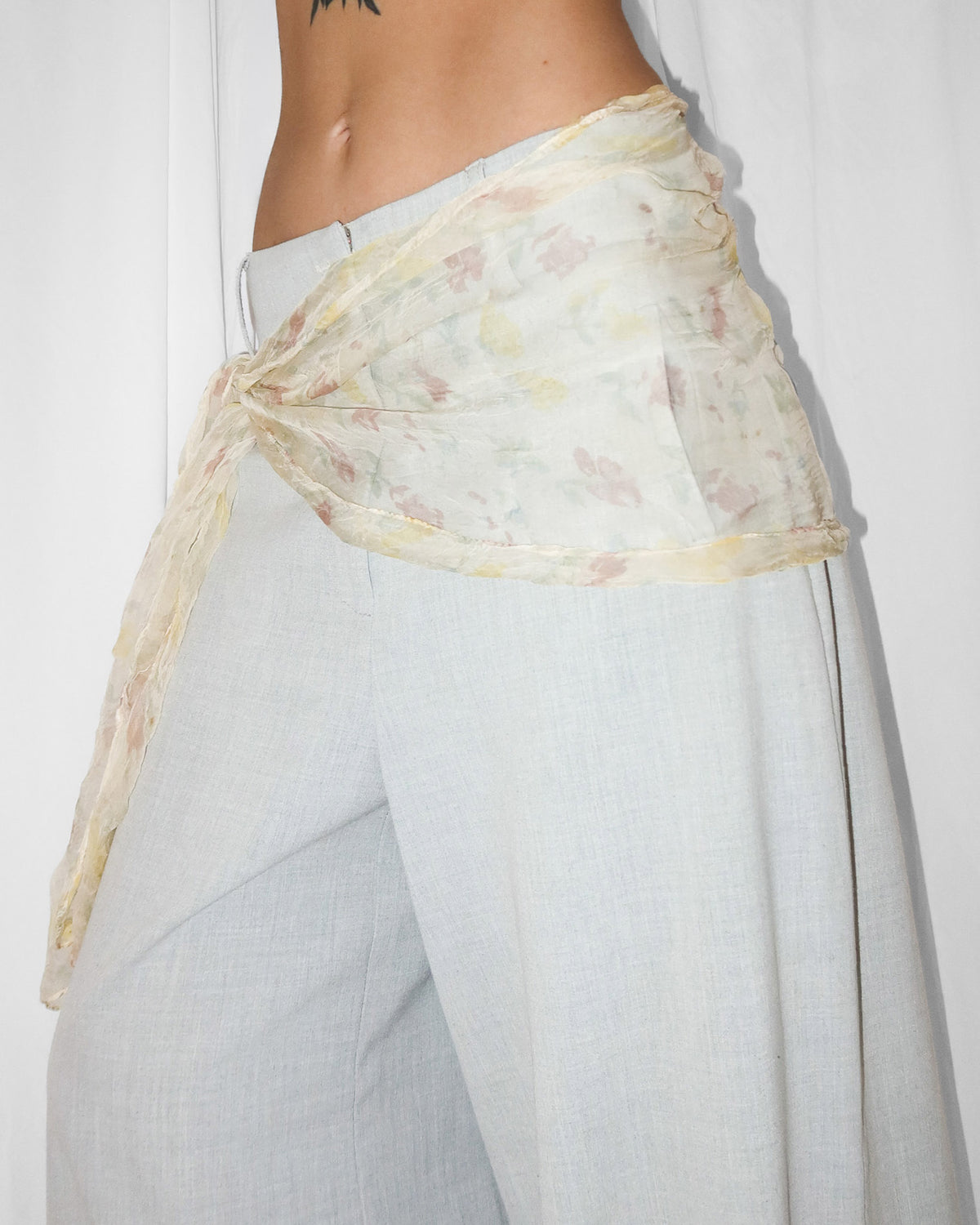 1960's sheer silk gauze rose scarf pastel yellow / pink.