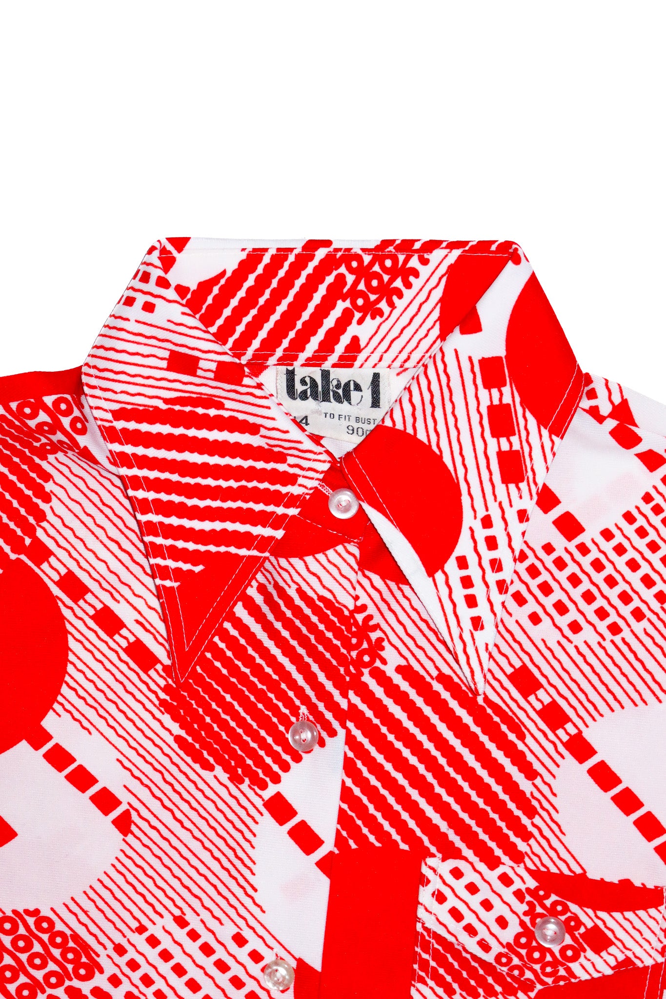 1970’s take 1 geometric button up shirt red.