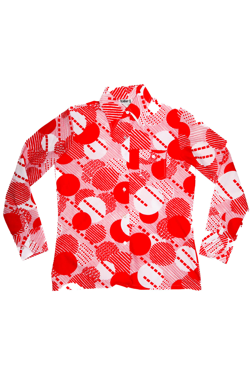 1970’s take 1 geometric button up shirt red.