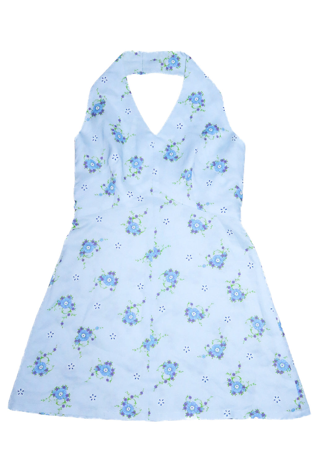 1990’s handmade floral halter mini dress baby blue.