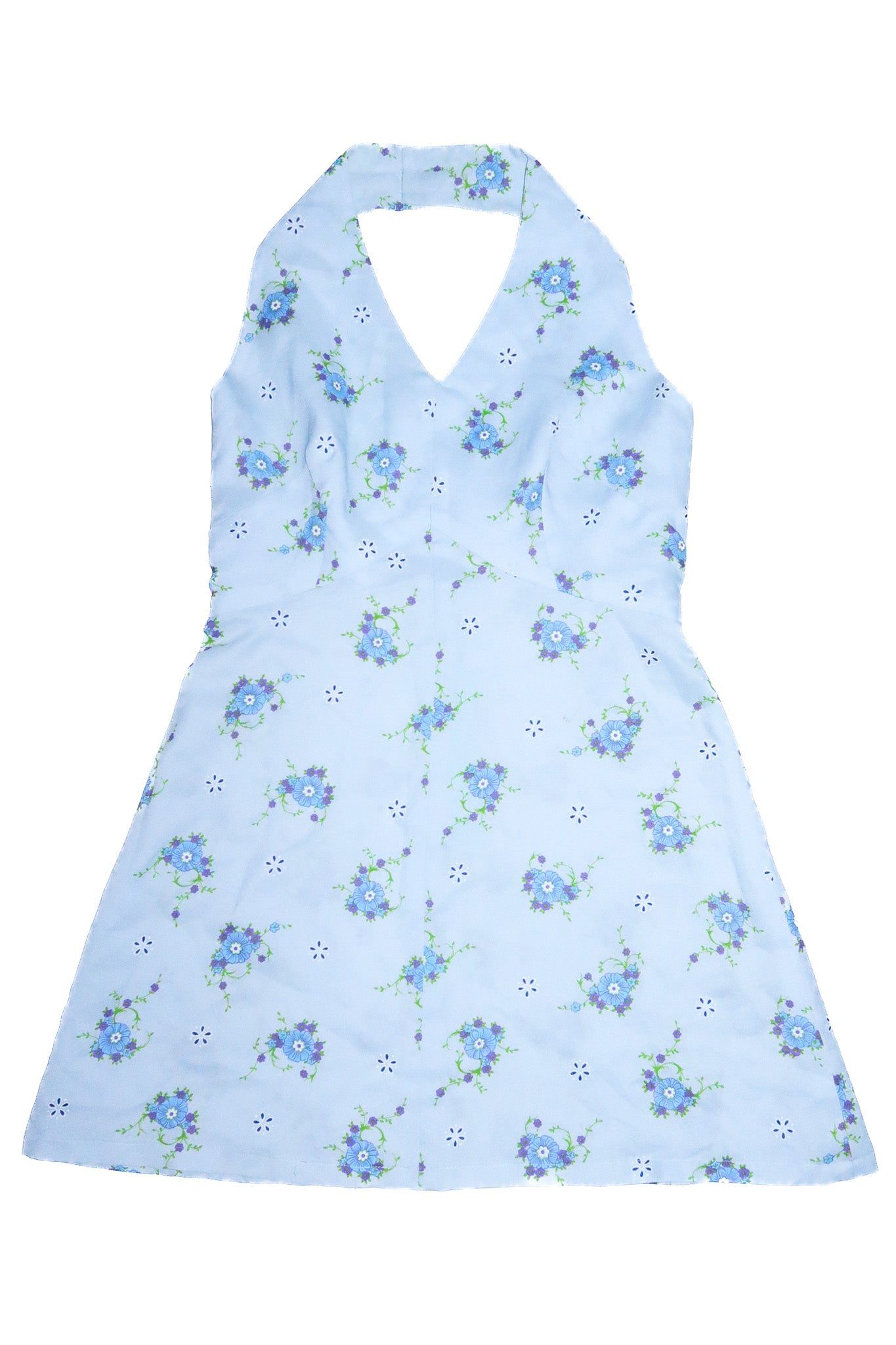 1990’s handmade floral halter mini dress baby blue.