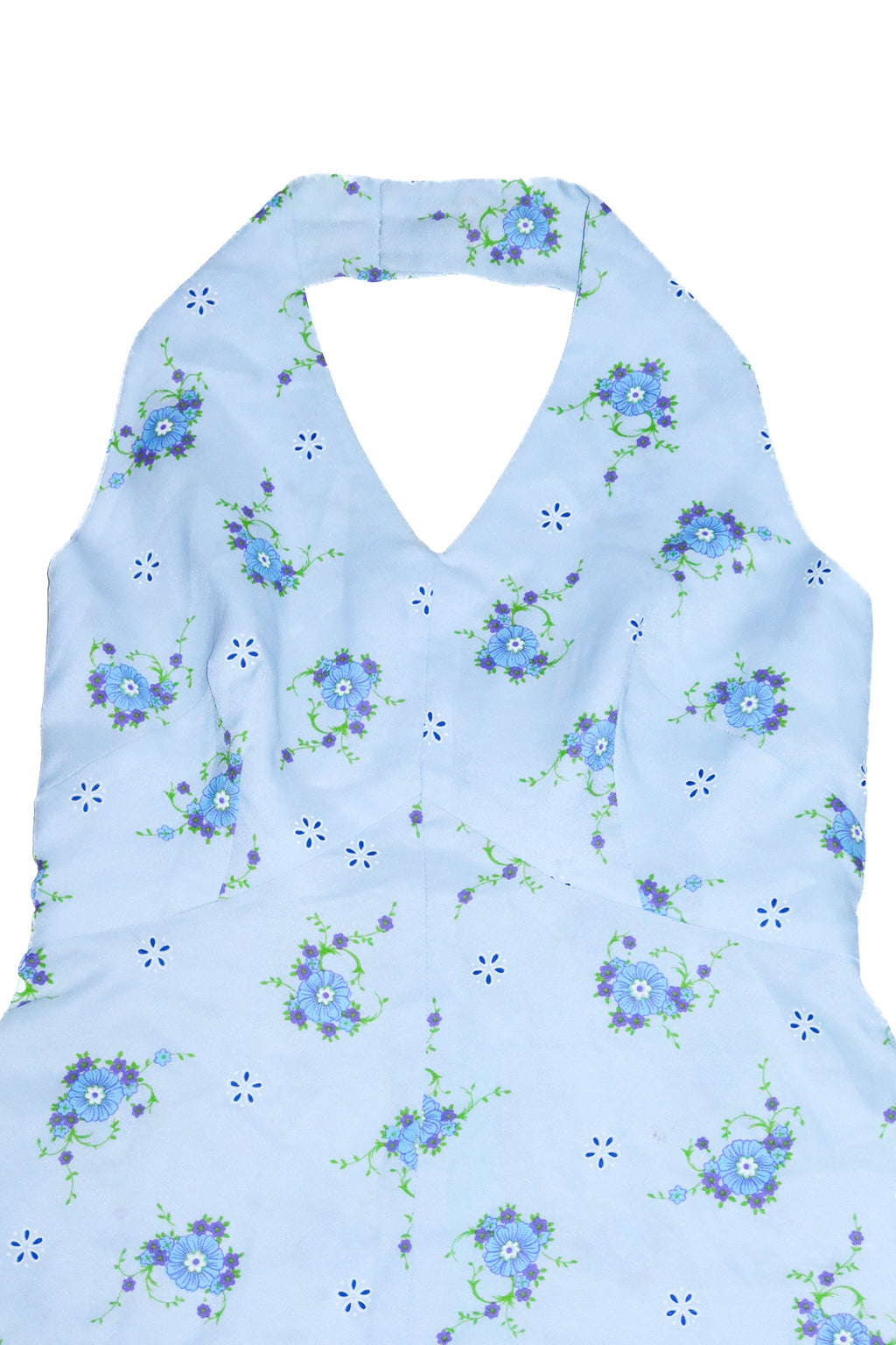 1990’s handmade floral halter mini dress baby blue.