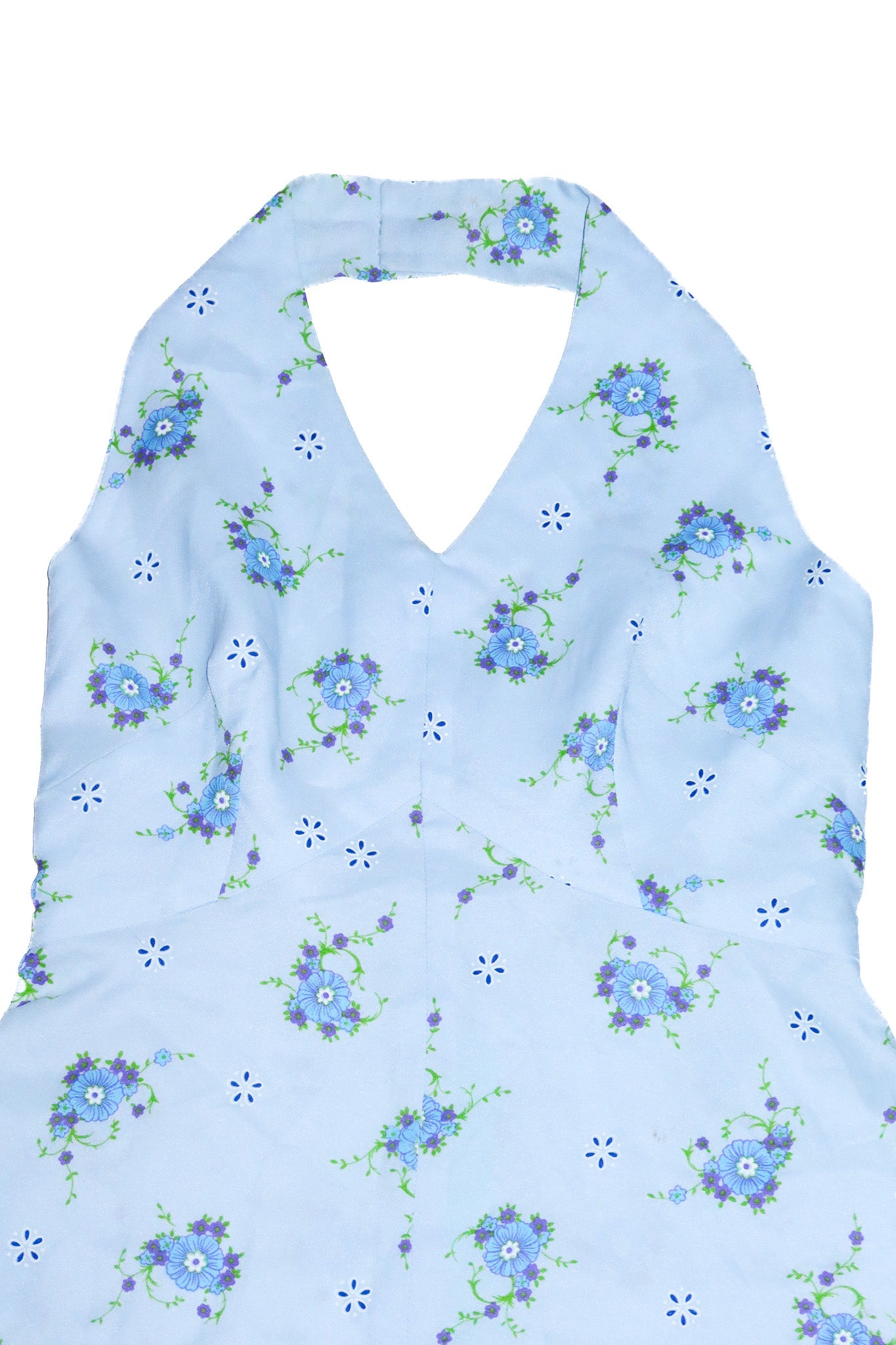 1990’s handmade floral halter mini dress baby blue.