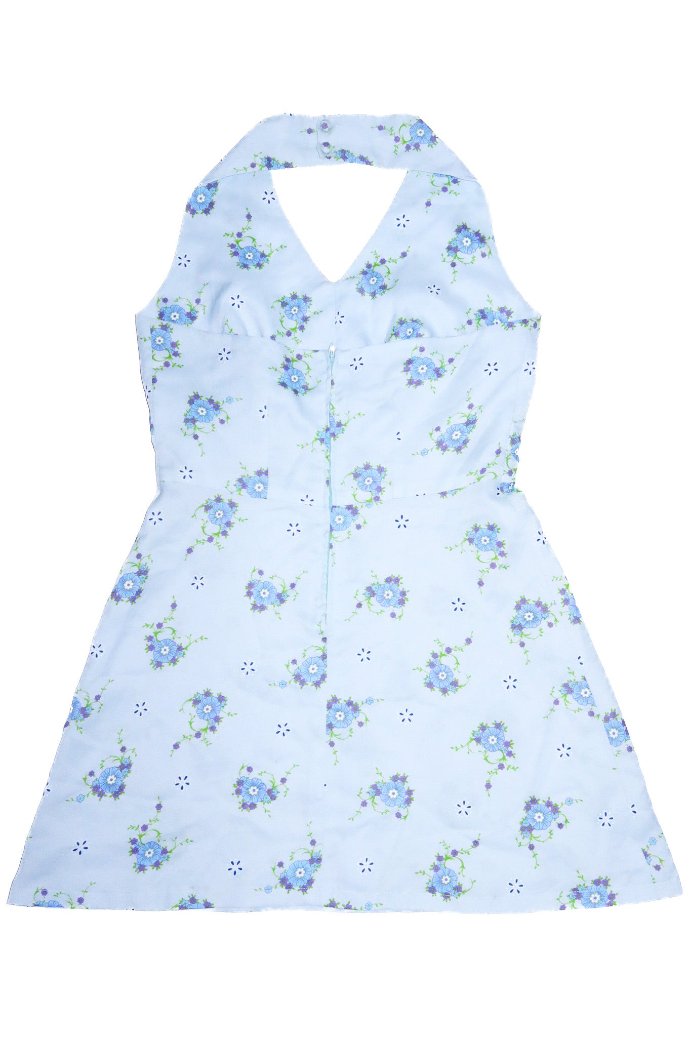 1990’s handmade floral halter mini dress baby blue.