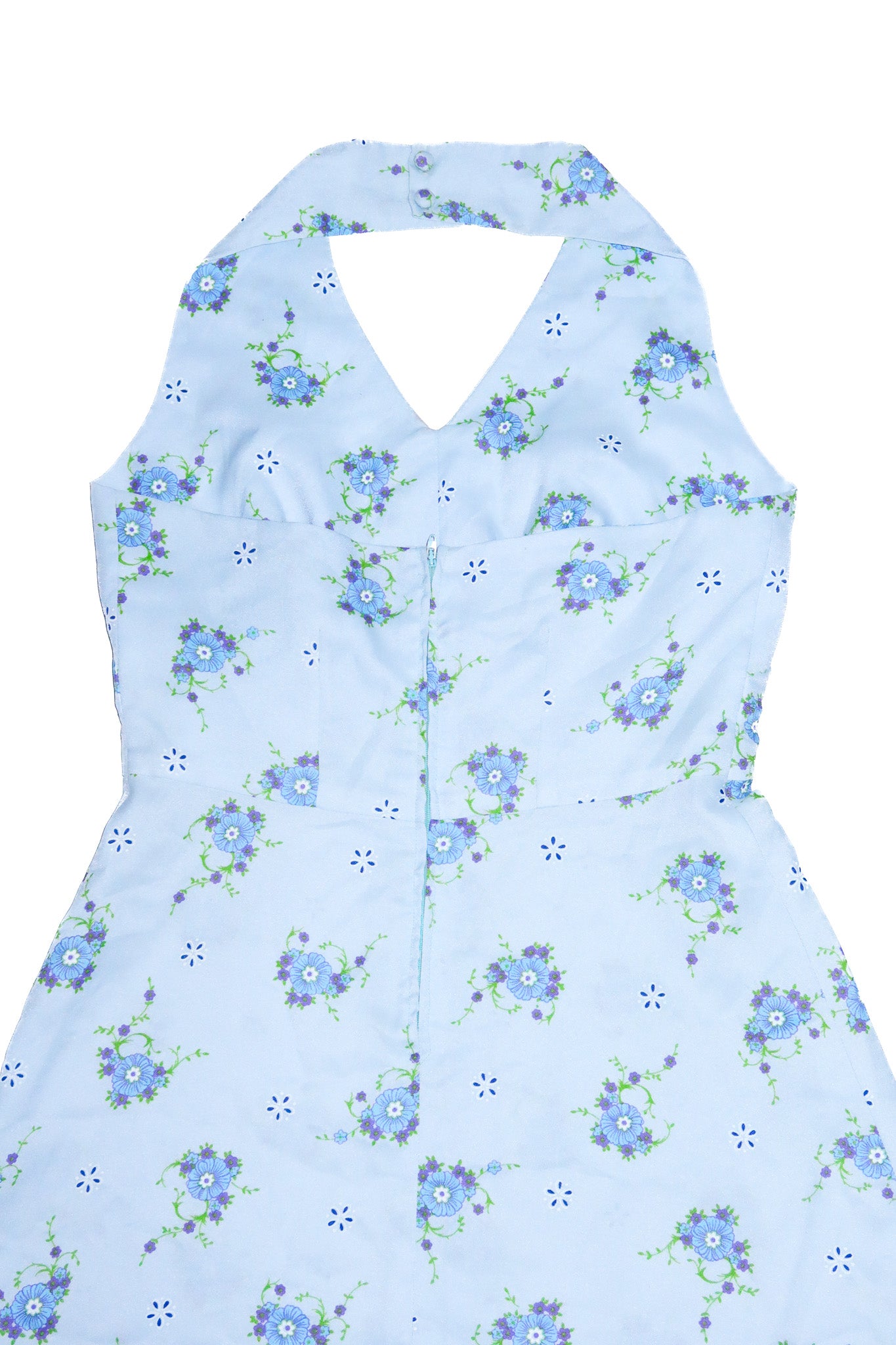 1990’s handmade floral halter mini dress baby blue.