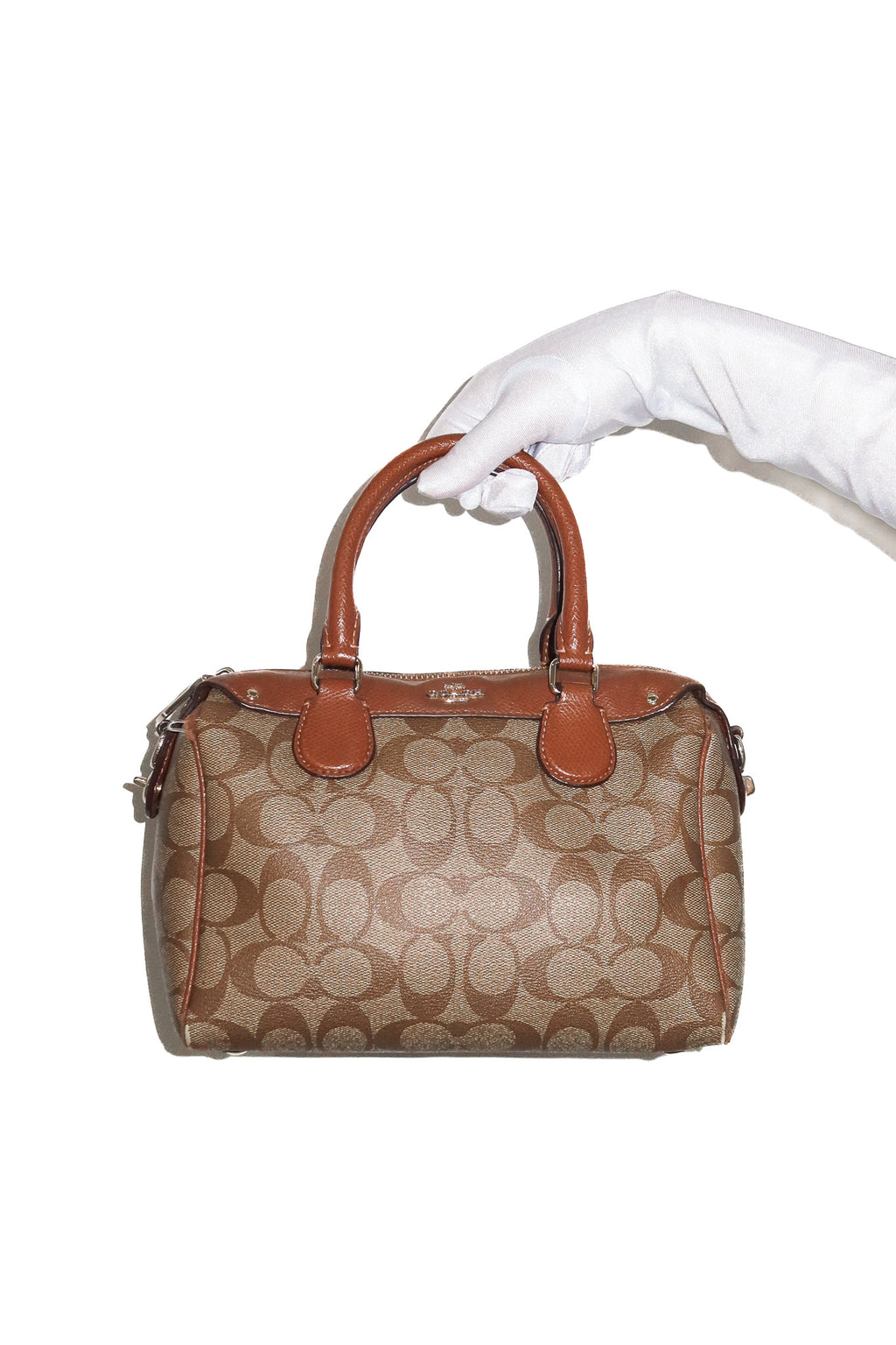 coach 2 way mini bennett canvas satchel brown/beige.