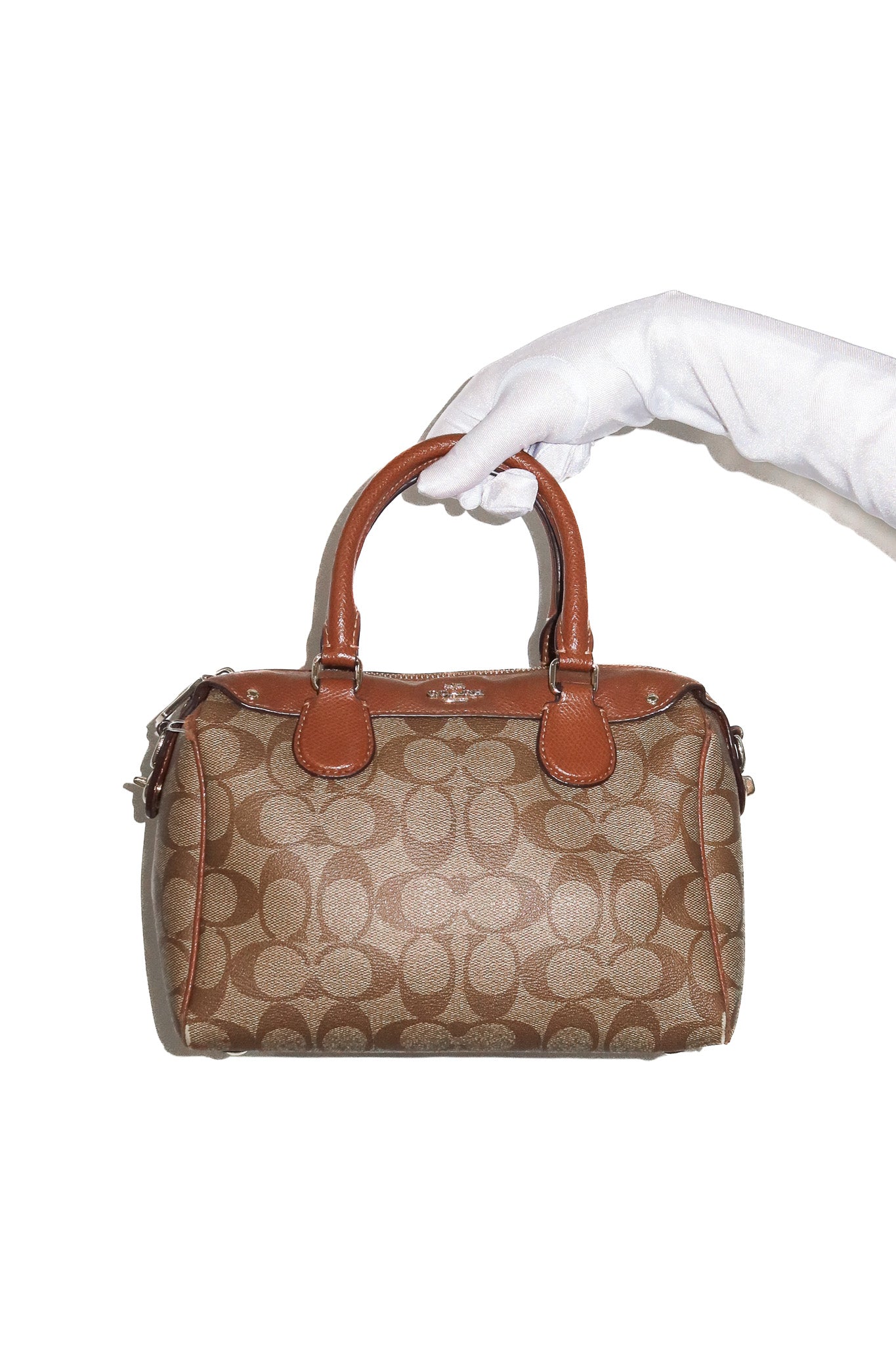 coach 2 way mini bennett canvas satchel brown/beige.