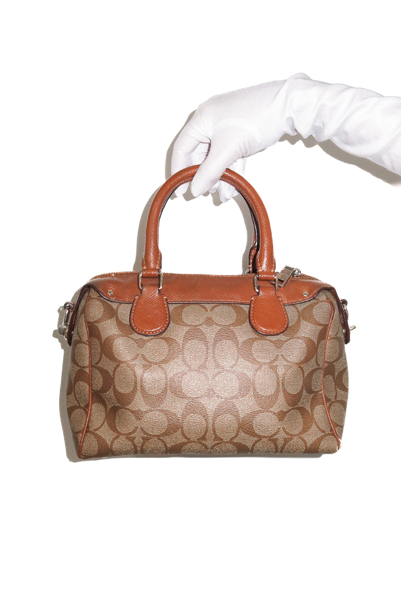 coach 2 way mini bennett canvas satchel brown/beige.