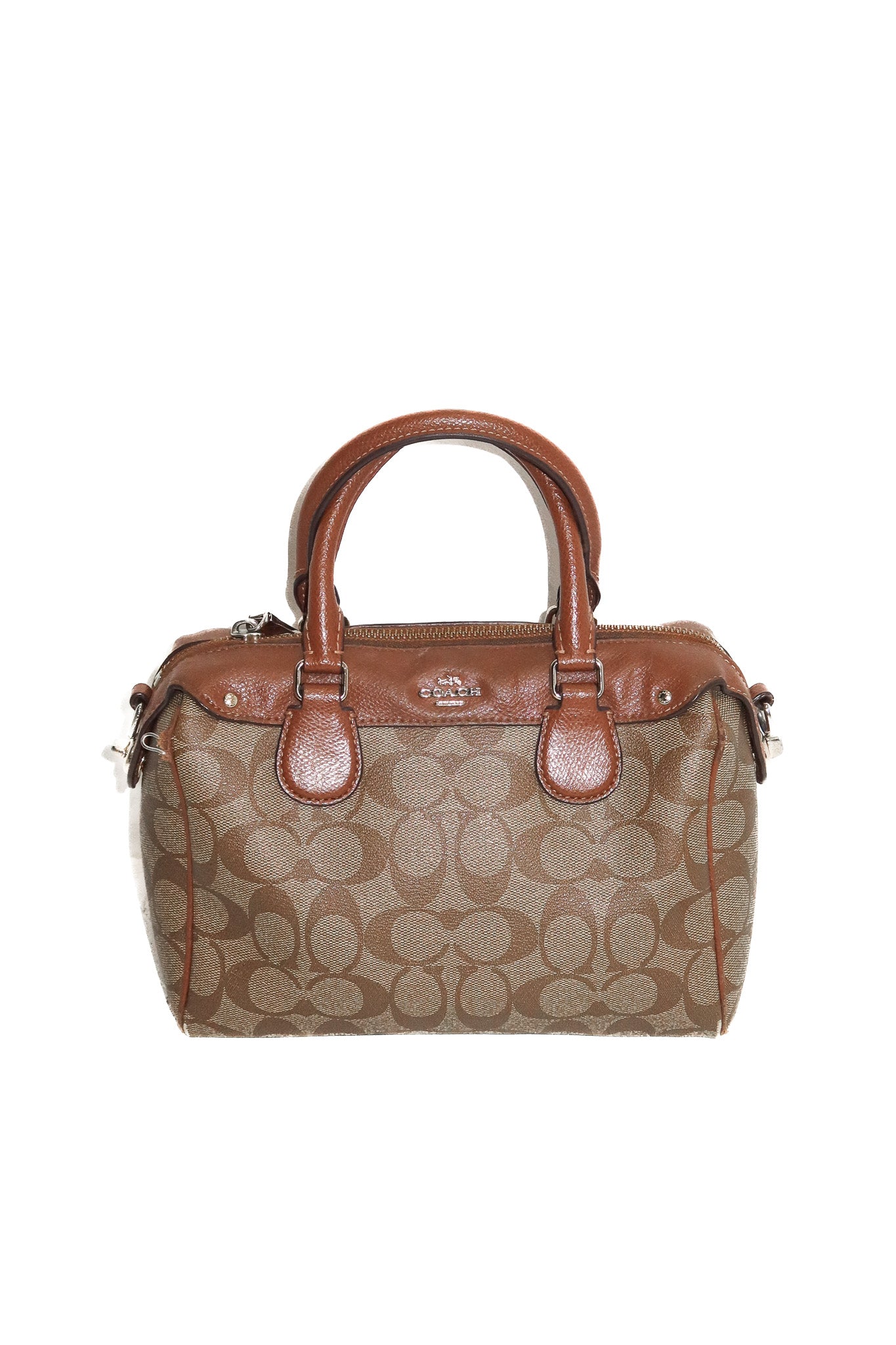 coach 2 way mini bennett canvas satchel brown/beige.