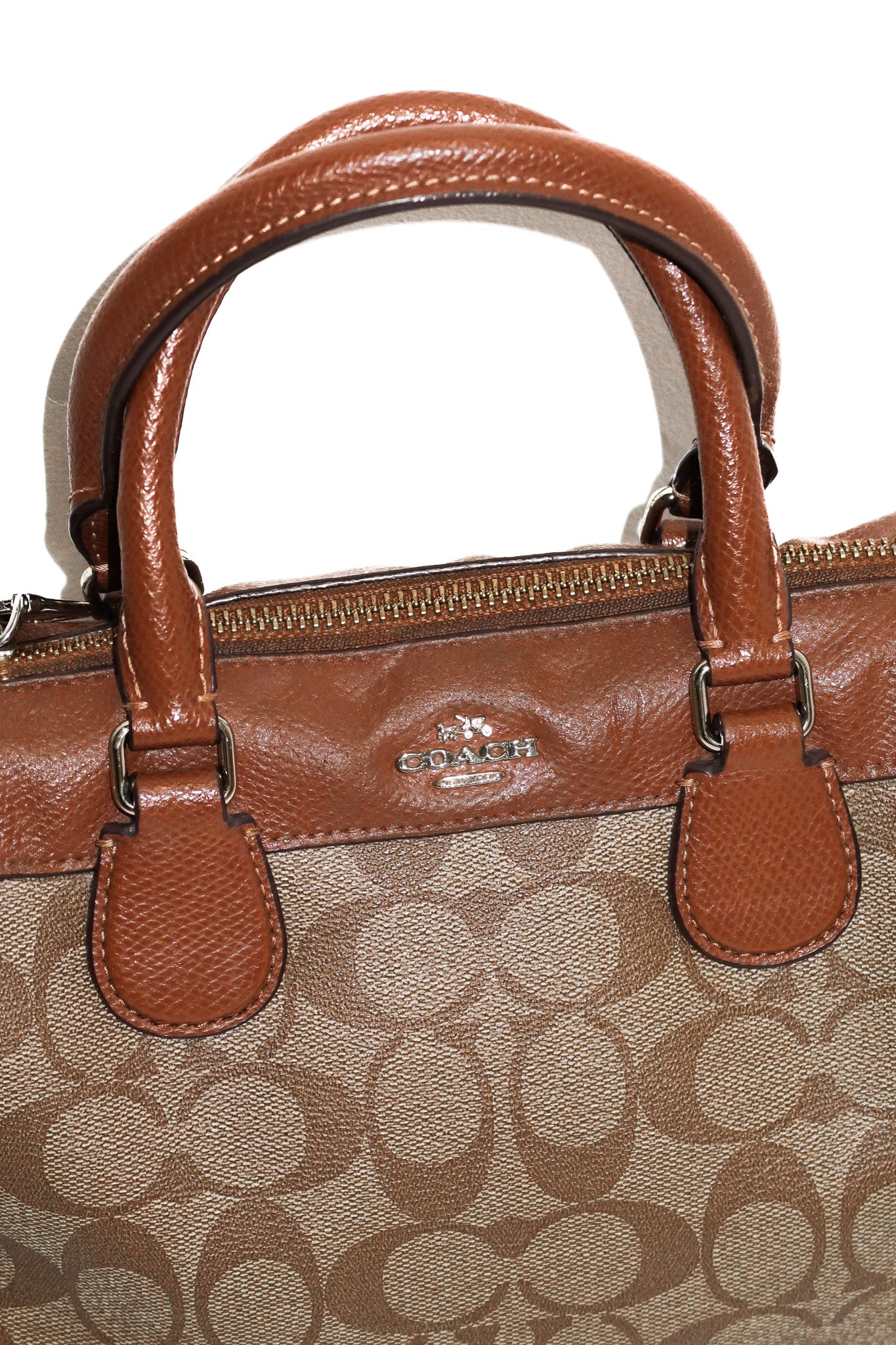 coach 2 way mini bennett canvas satchel brown/beige.