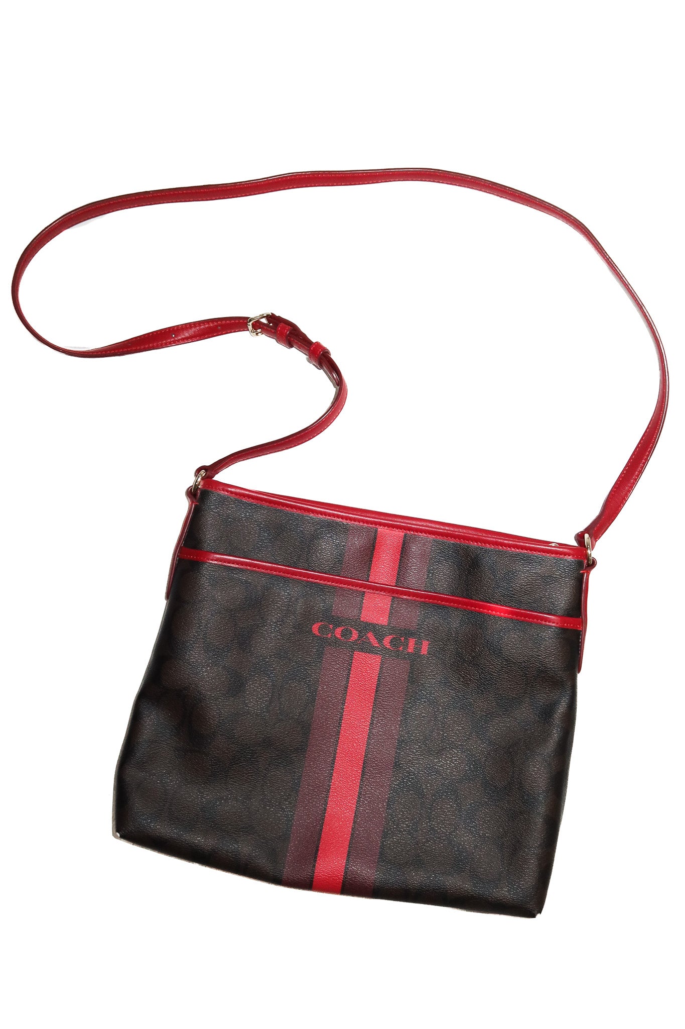 coach signature varsity file crossbody bag dark brown/red. – From Juni