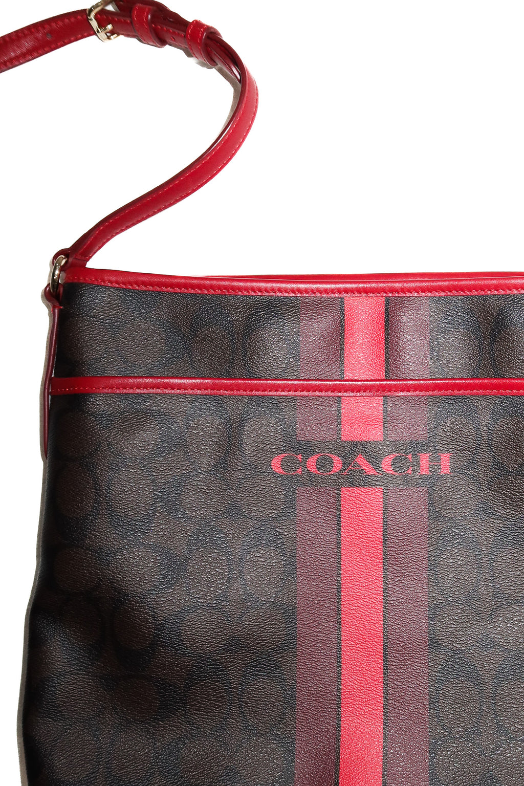 coach signature varsity file crossbody bag dark brown/red.