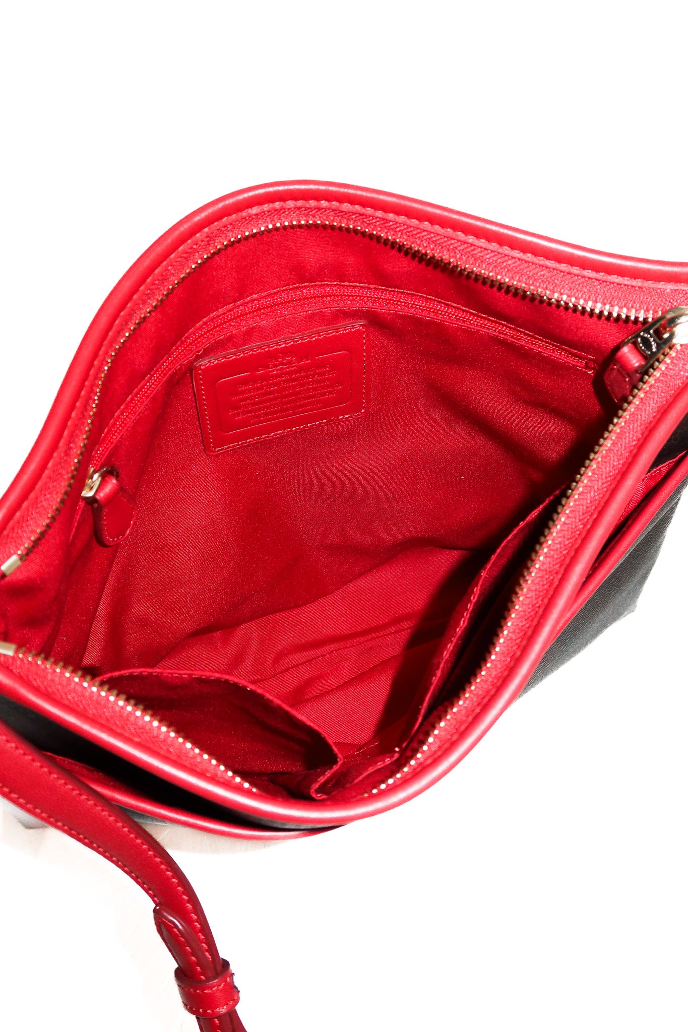 coach signature varsity file crossbody bag dark brown/red.