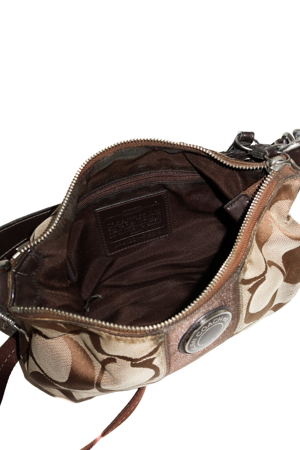 coach signature stripe demi shoulder bag beige/ brown.