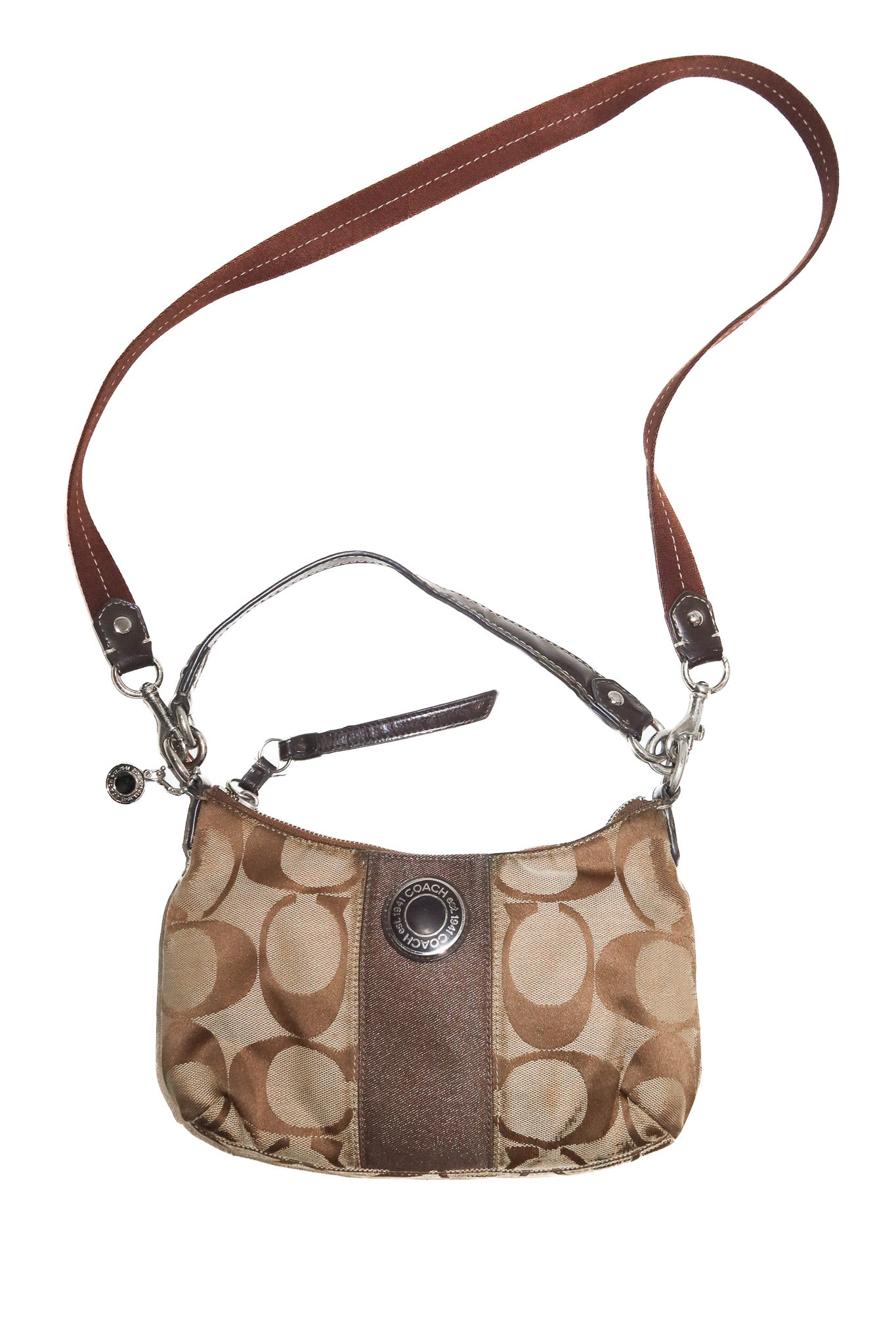 coach signature stripe demi shoulder bag beige/ brown.