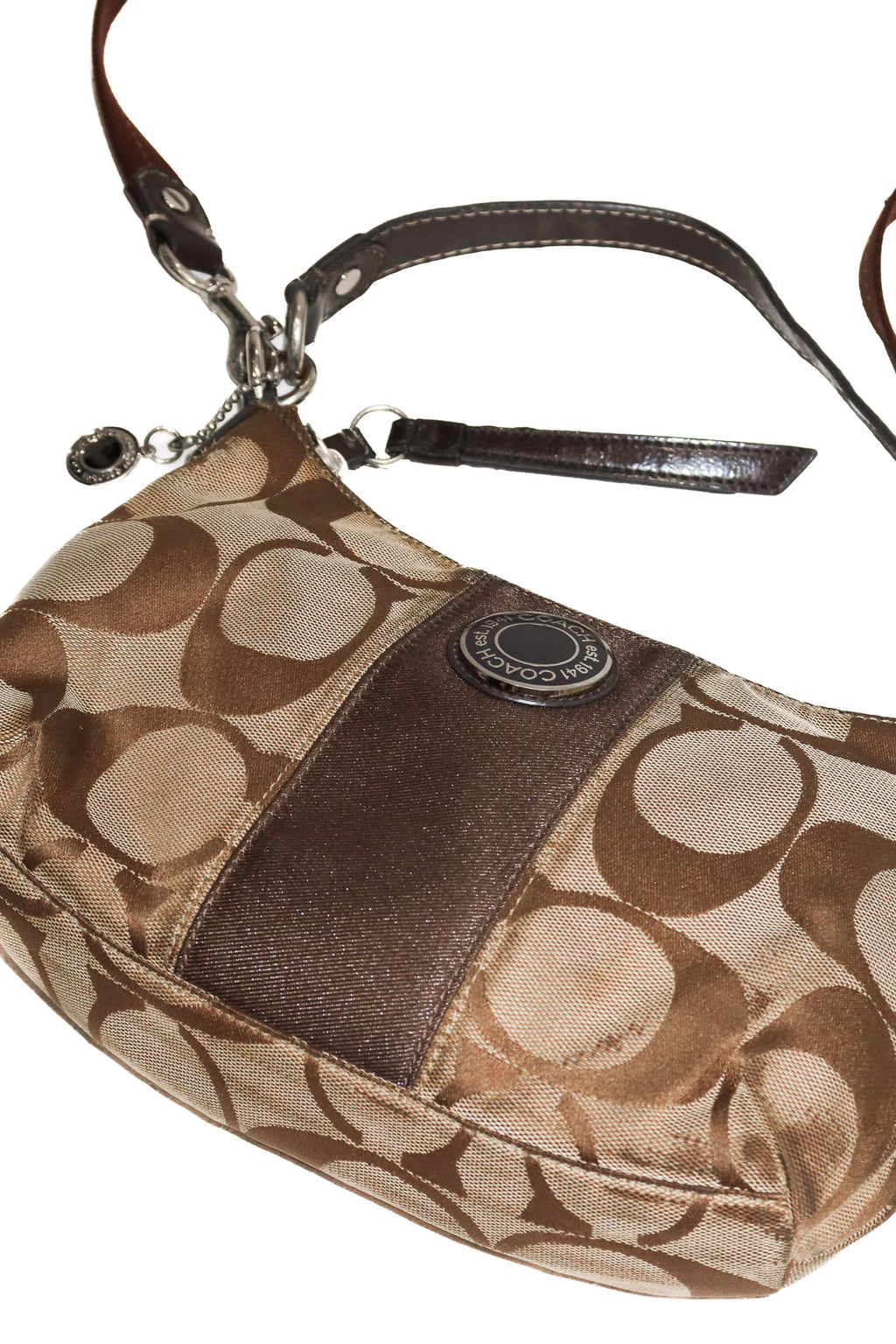 coach signature stripe demi shoulder bag beige/ brown.