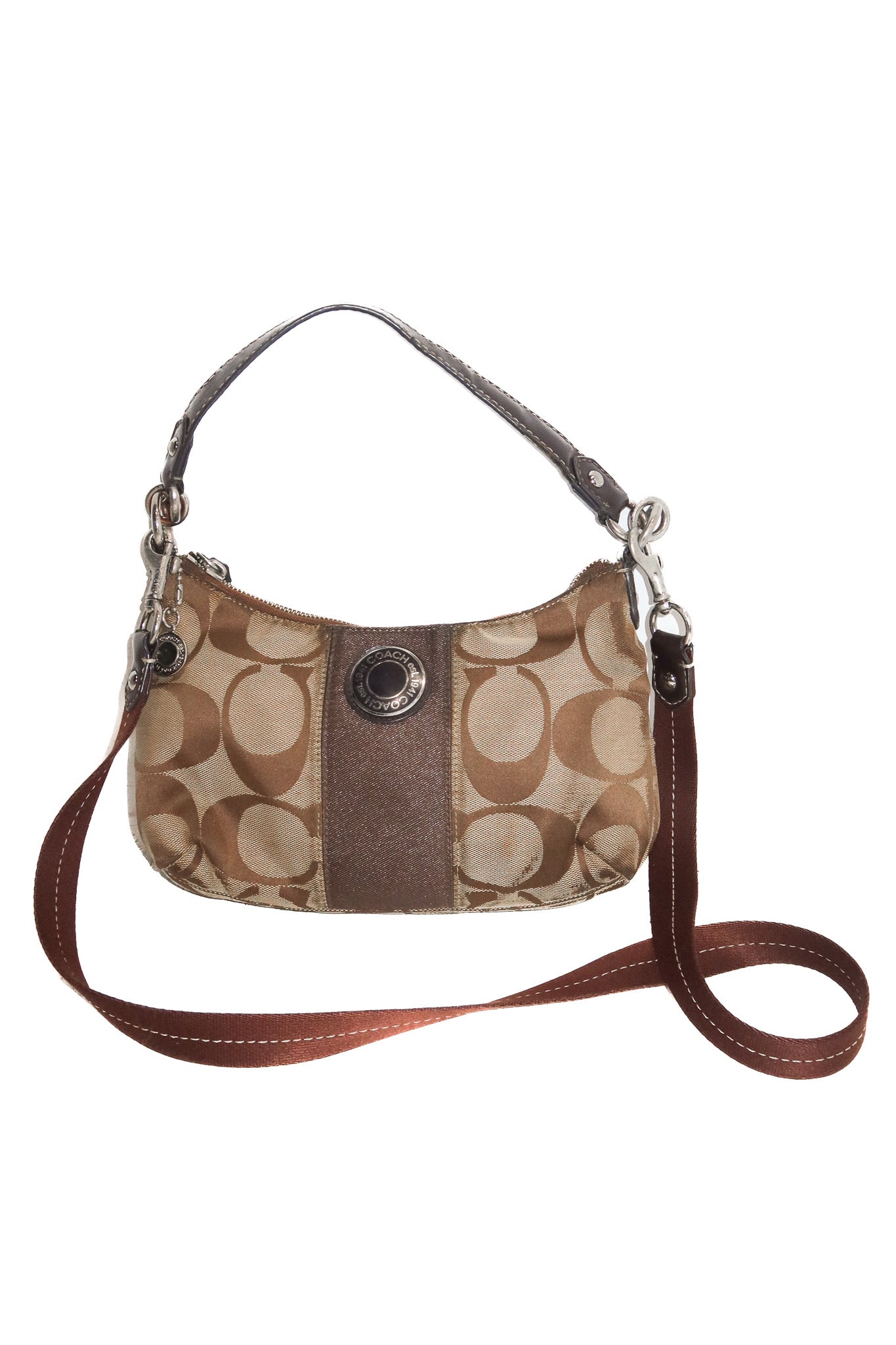 coach signature stripe demi shoulder bag beige/ brown.