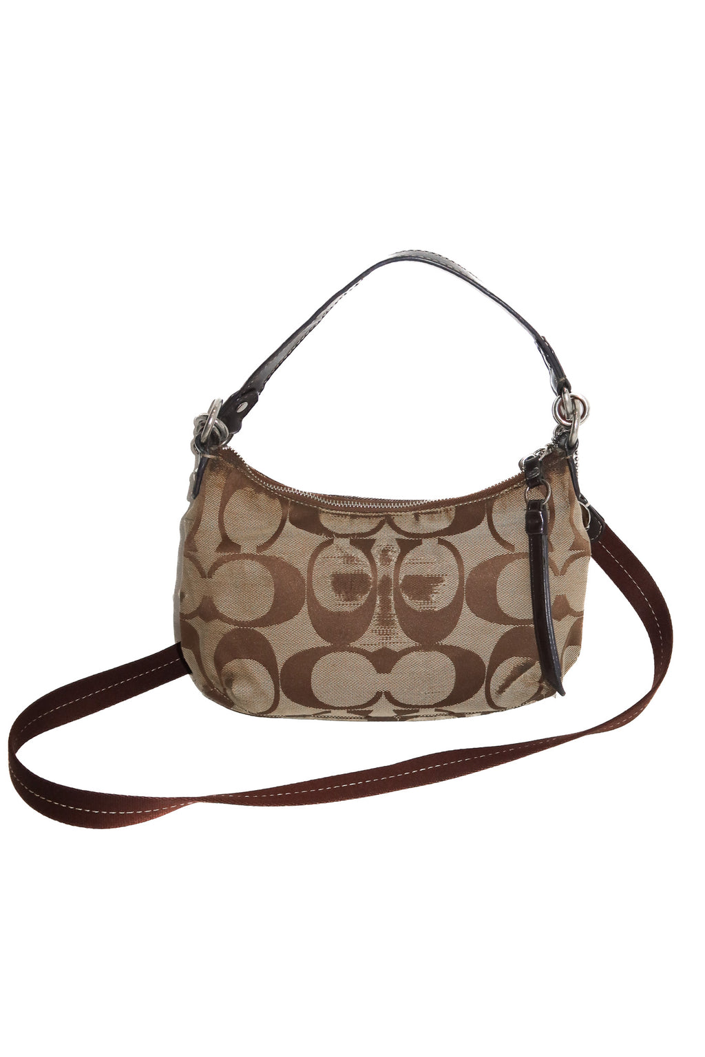 coach signature stripe demi shoulder bag beige/ brown.