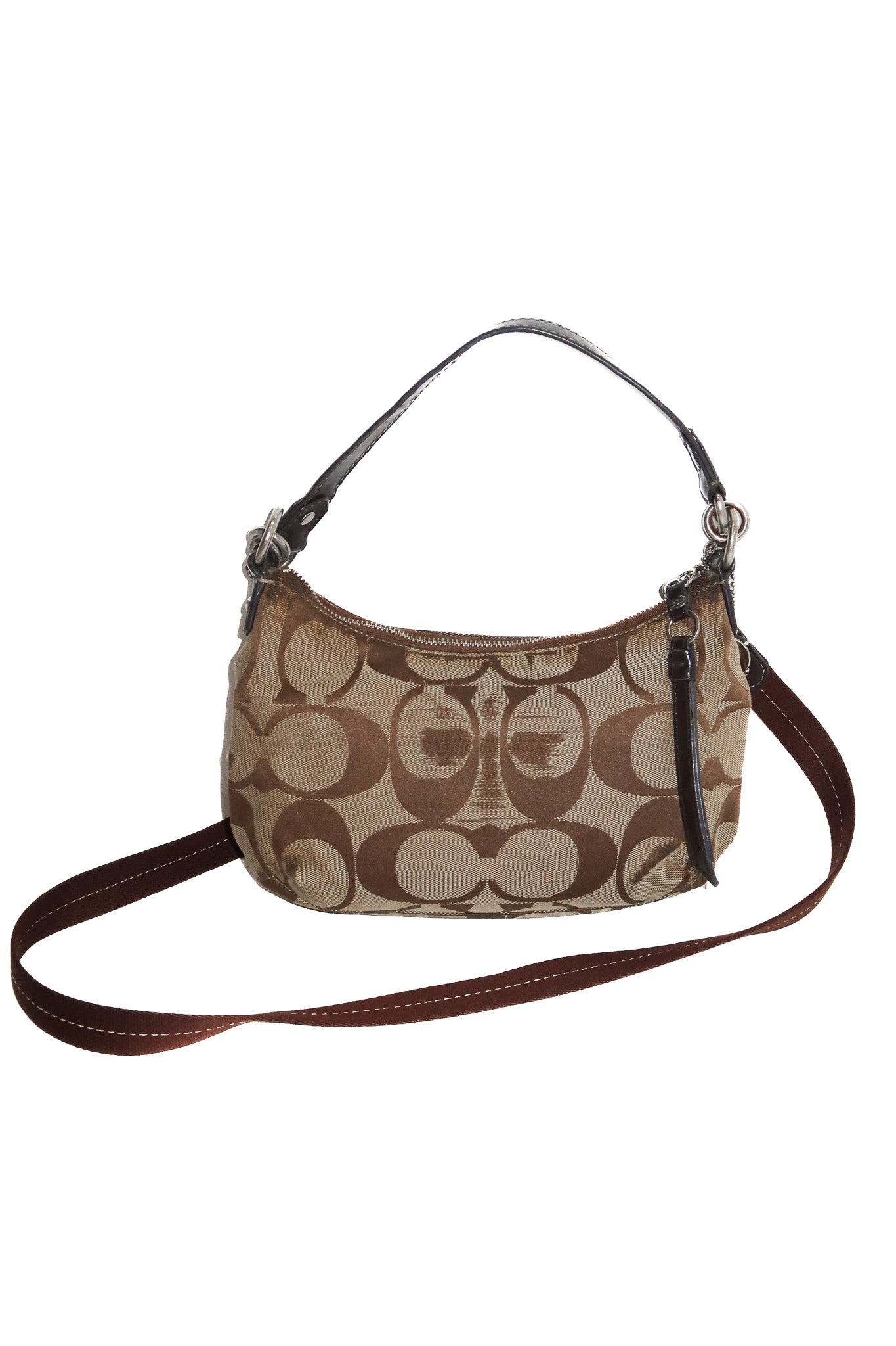 coach signature stripe demi shoulder bag beige/ brown.