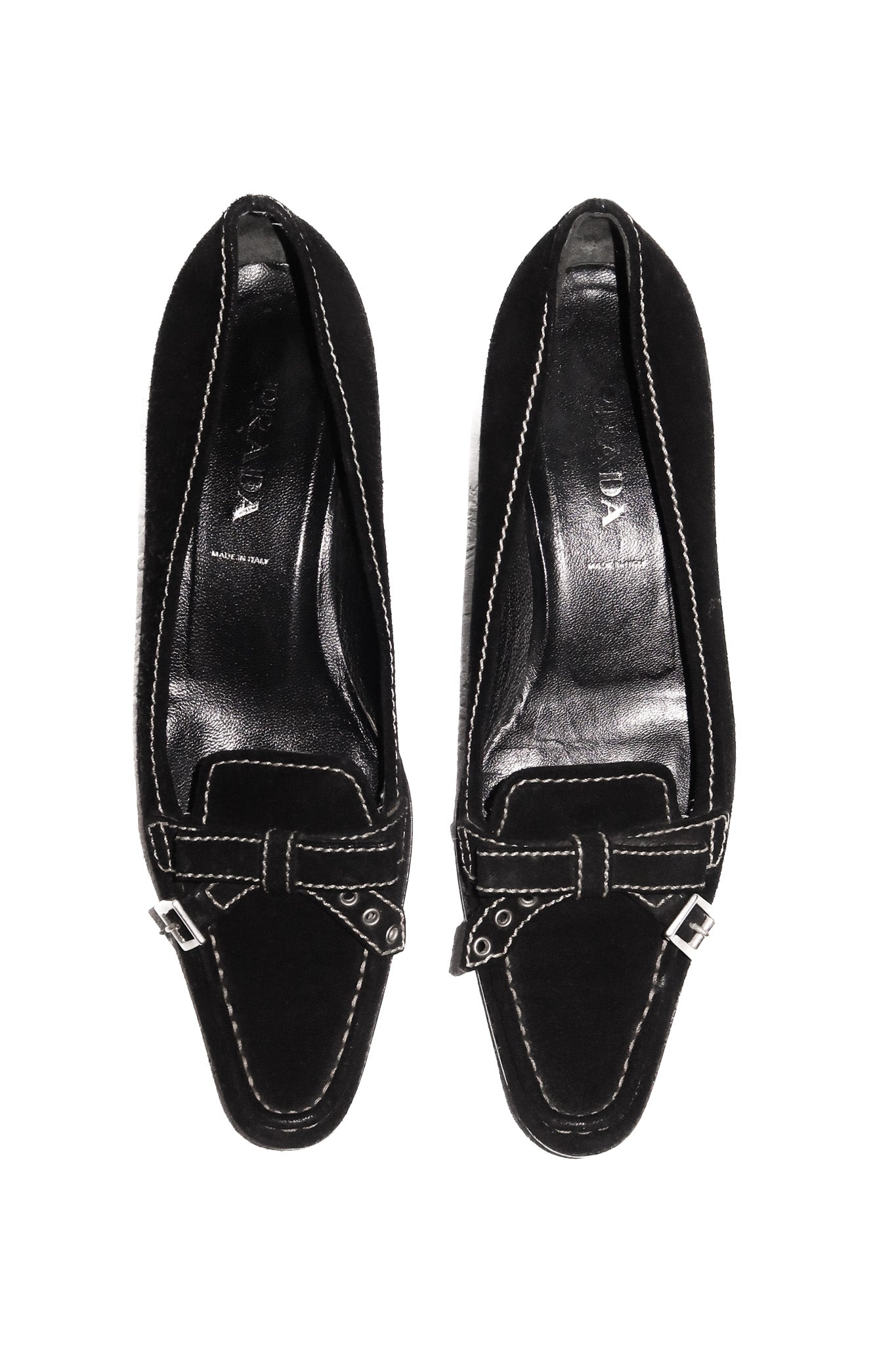 2000's prada suede loafers black.