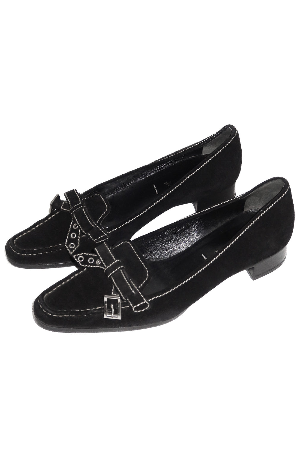 2000's prada suede loafers black.