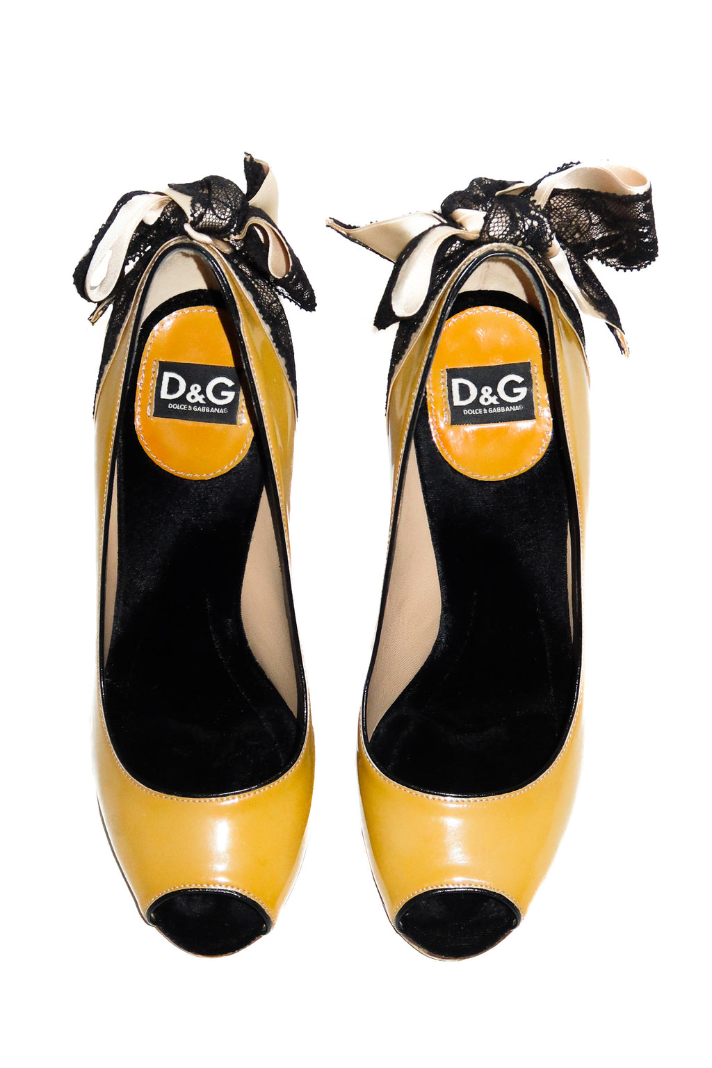 Dolce & Gabbana Patent Leather Peep Toe Pumps Yellow/Black