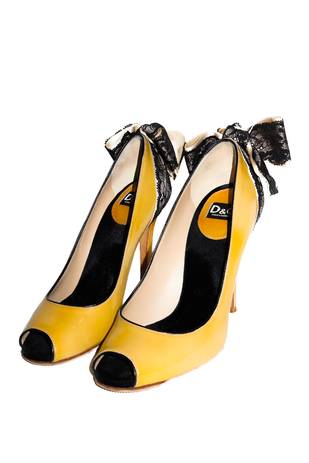 Dolce & Gabbana Patent Leather Peep Toe Pumps Yellow/Black