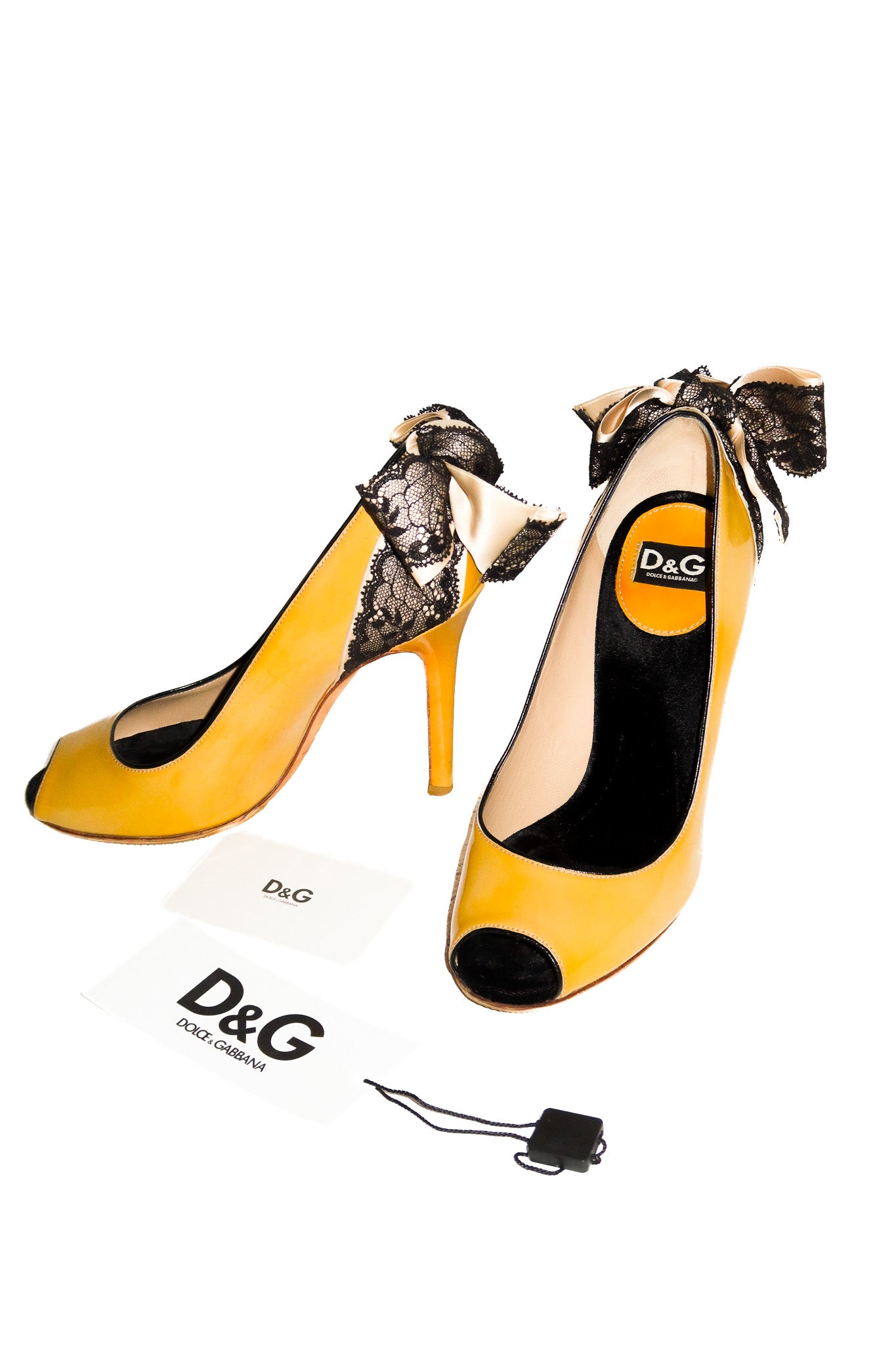 Dolce & Gabbana Patent Leather Peep Toe Pumps Yellow/Black