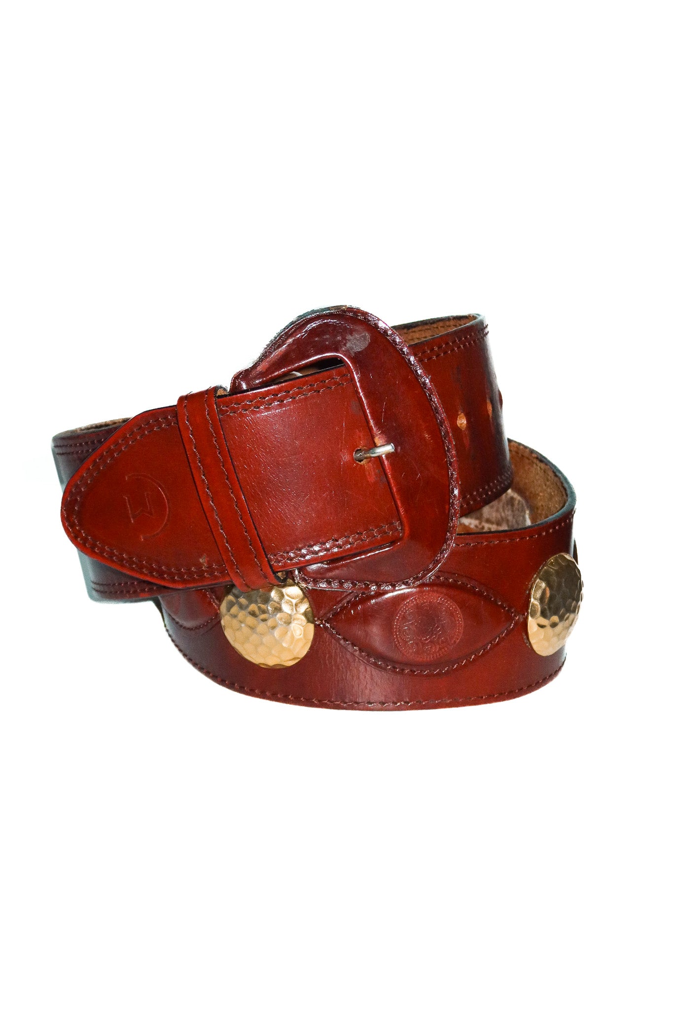 leather western studded belt brown/gold.