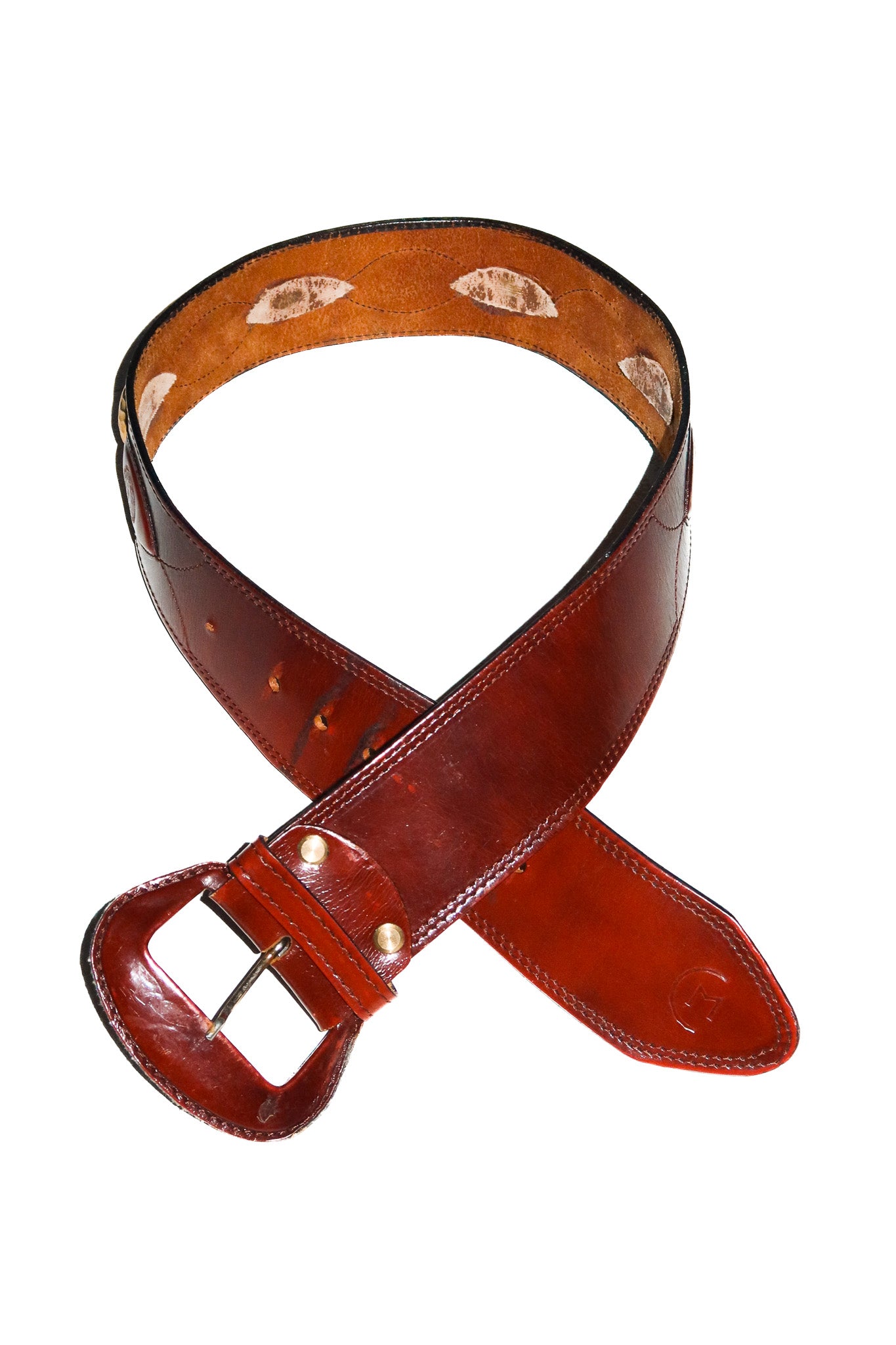 leather western studded belt brown/gold.