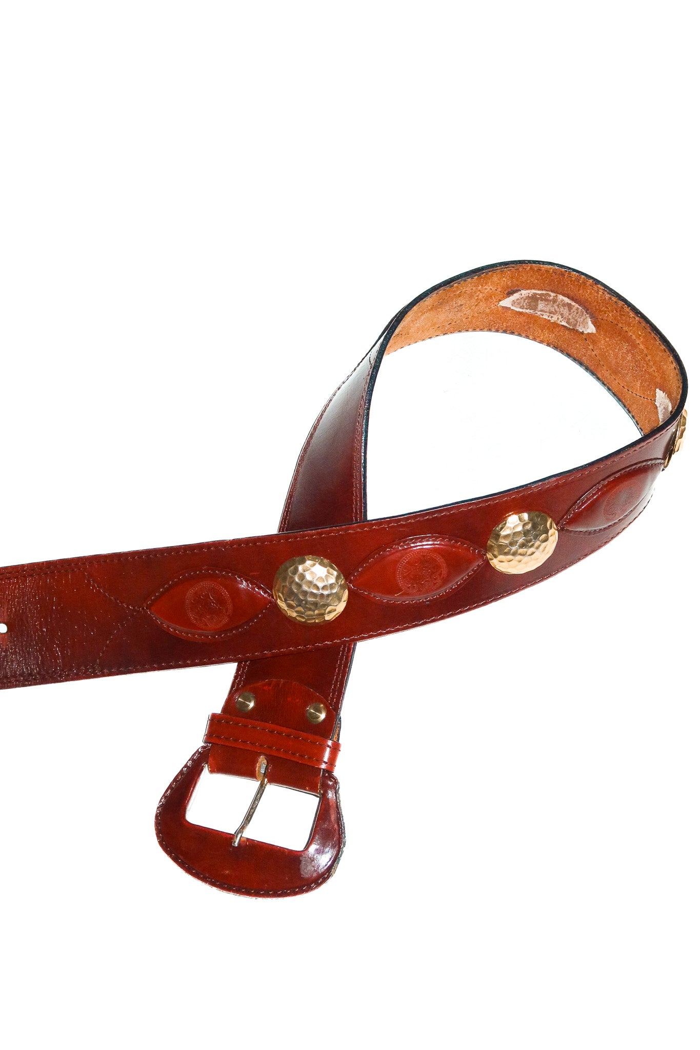 leather western studded belt brown/gold.
