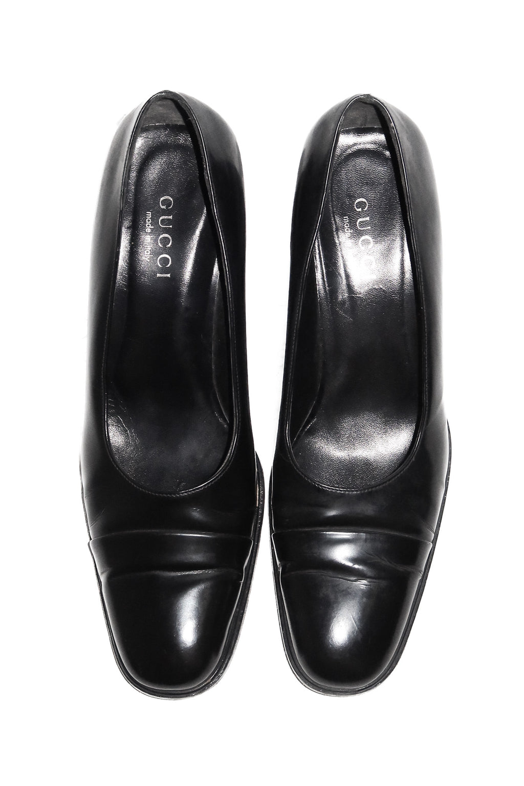 gucci patent leather block heel pumps black.