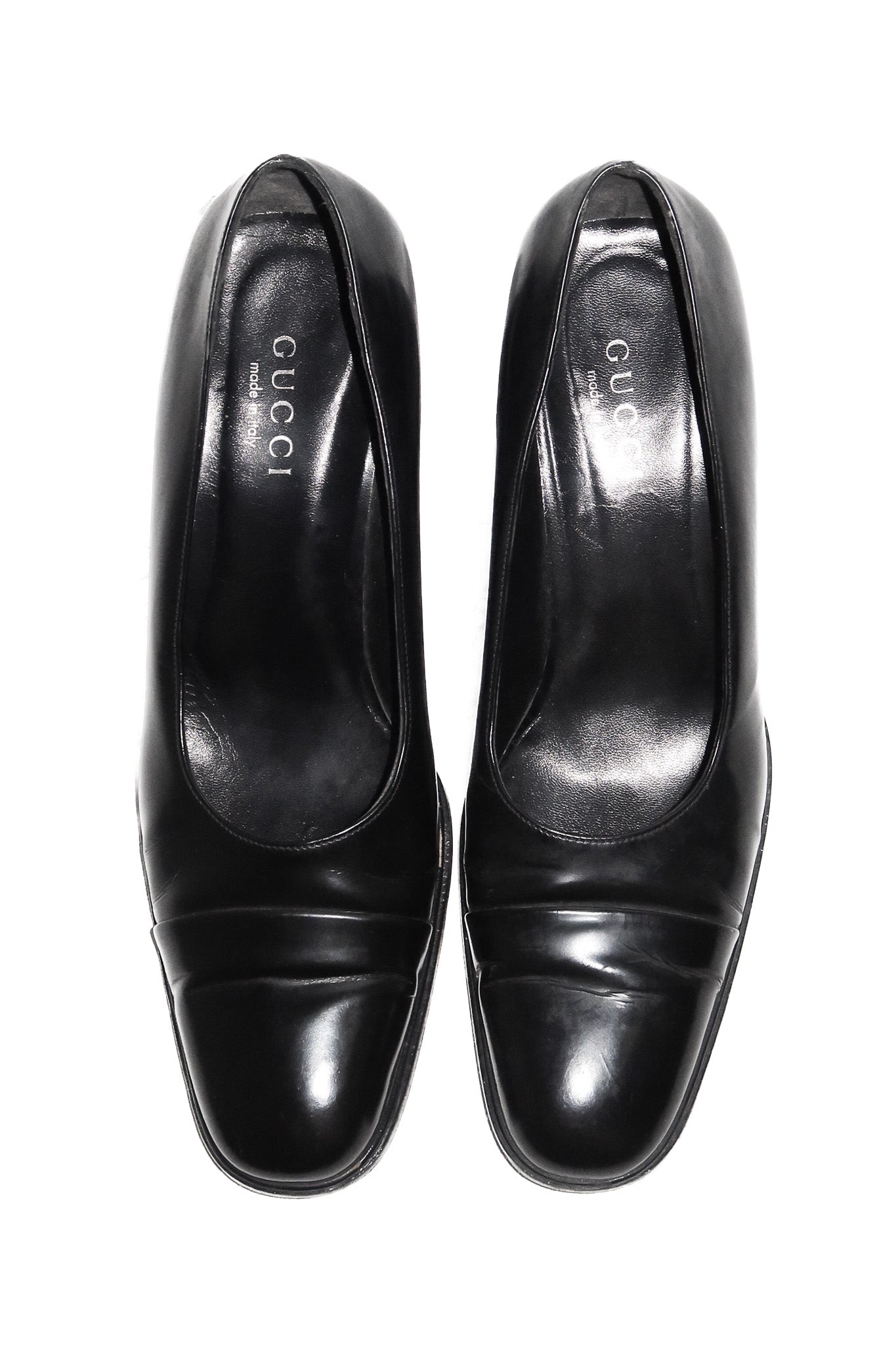gucci patent leather block heel pumps black.