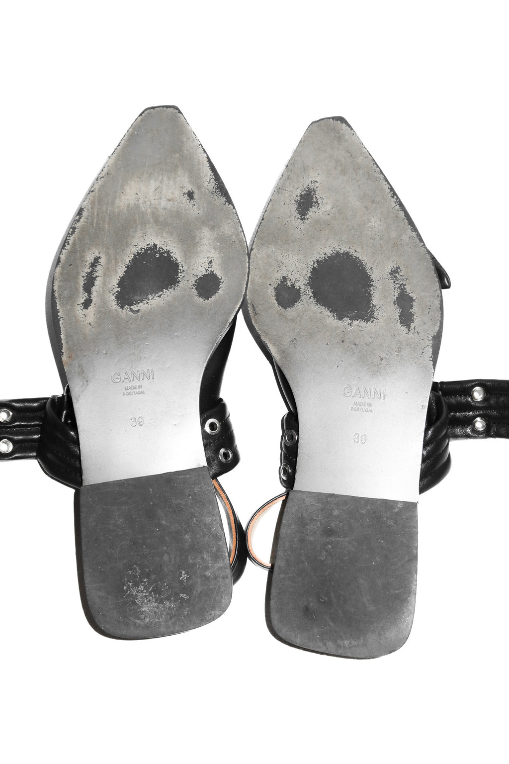 ganni pointed toe buckle flats black.