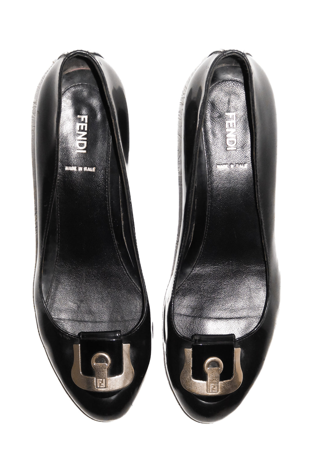 fendi patent leather mini wedge signature heels black.