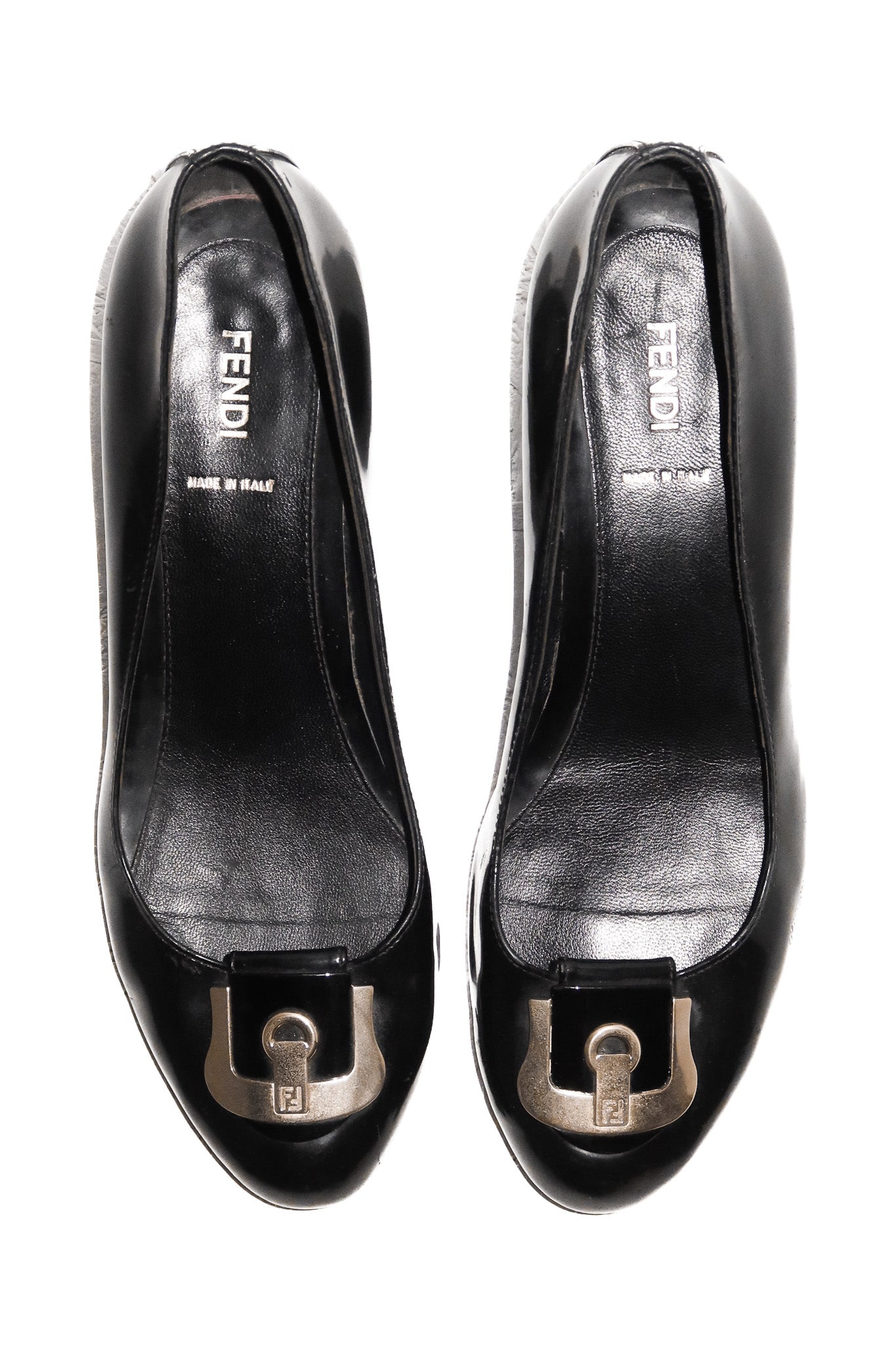 fendi patent leather mini wedge signature heels black.