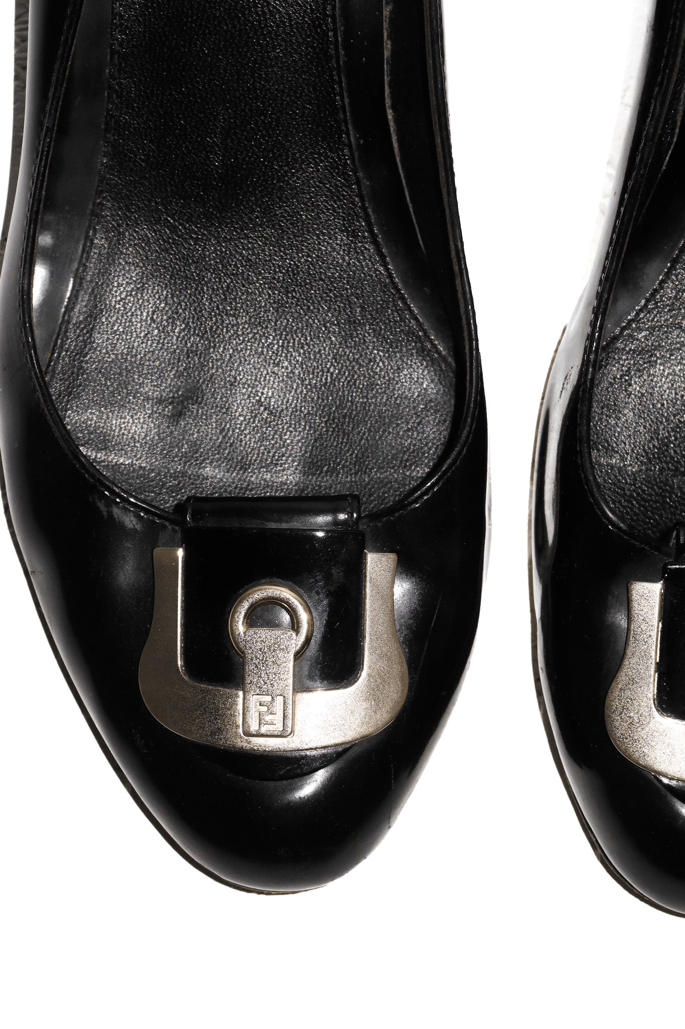 fendi patent leather mini wedge signature heels black.