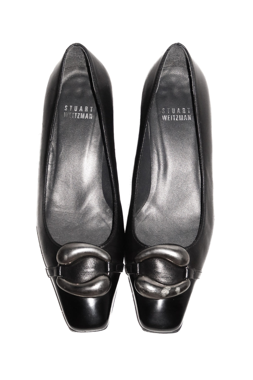 1990's stuart weitzman leather square toe pumps black.