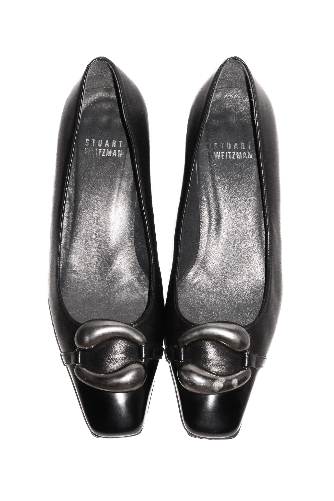 1990's stuart weitzman leather square toe pumps black.