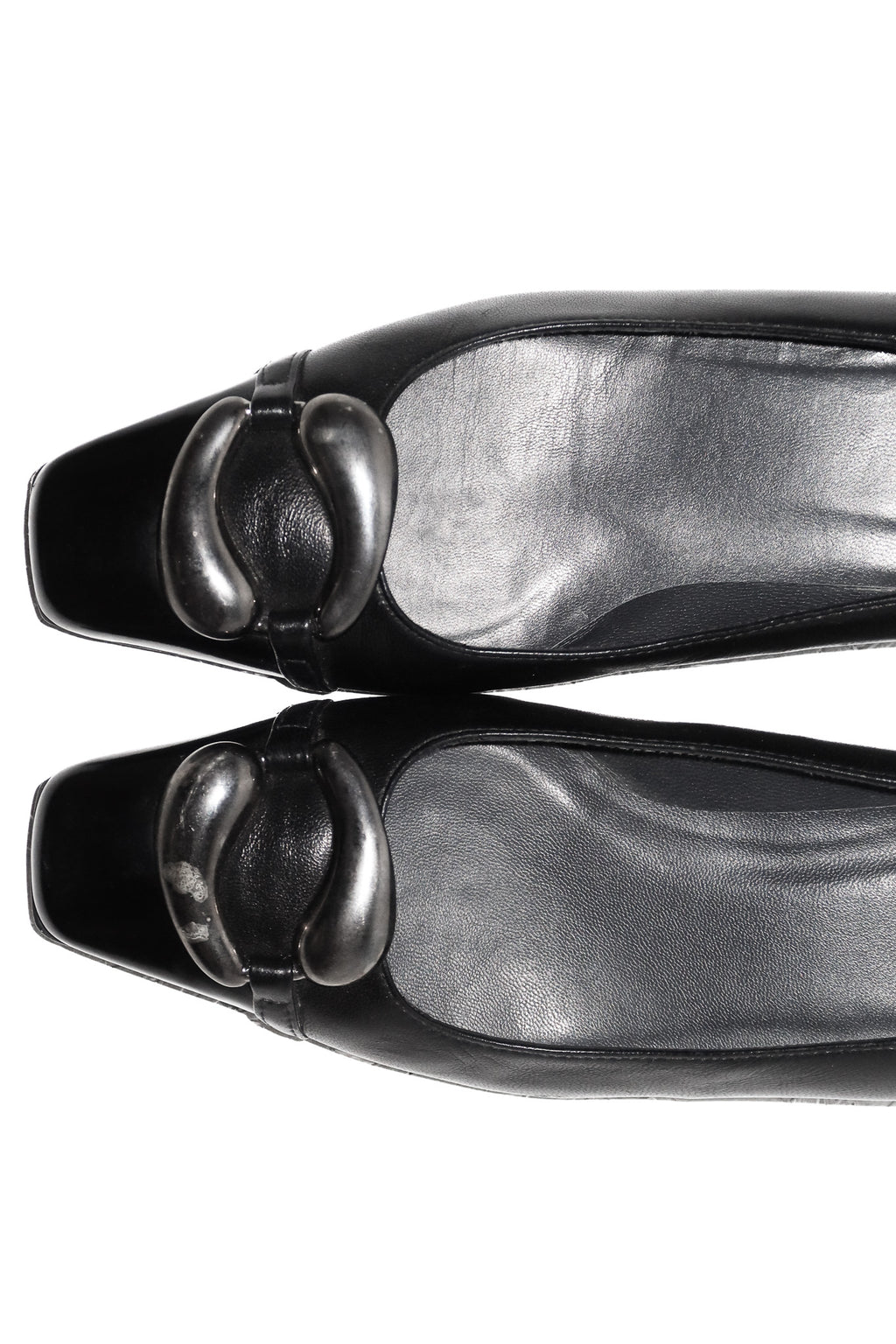 1990's stuart weitzman leather square toe pumps black.