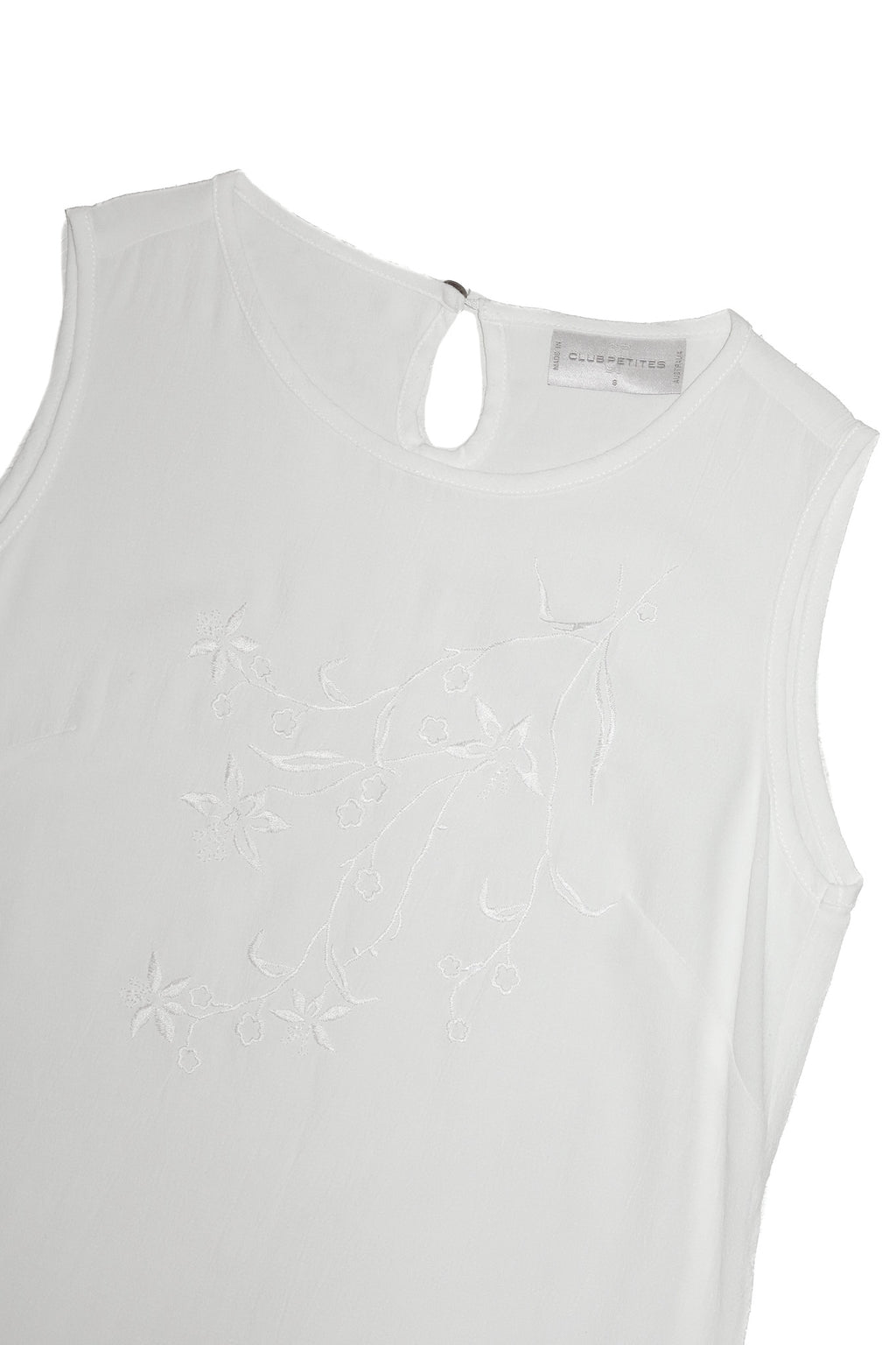 1990’s club petites embroidered sleeveless dress white.