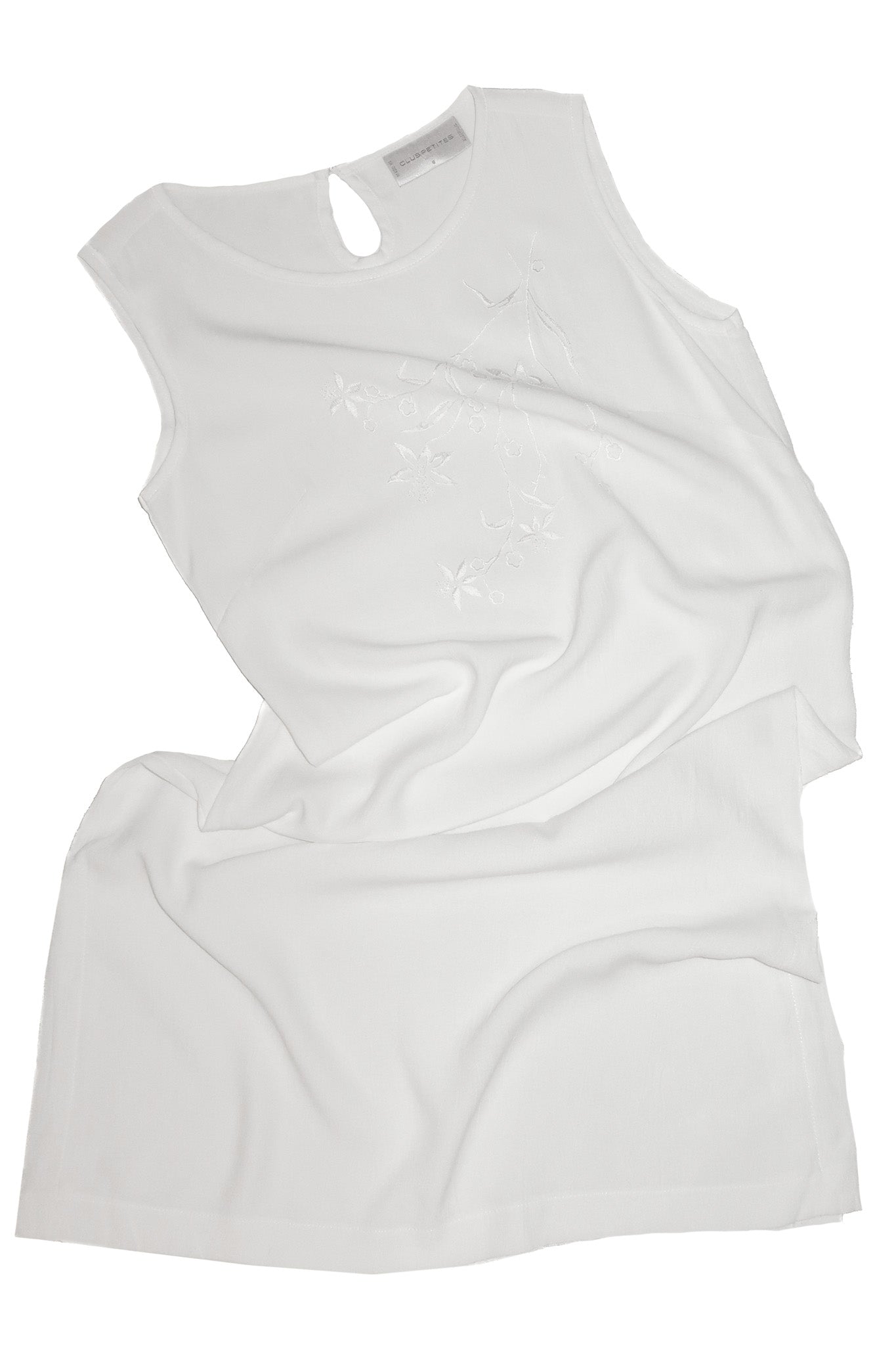 1990’s club petites embroidered sleeveless dress white.