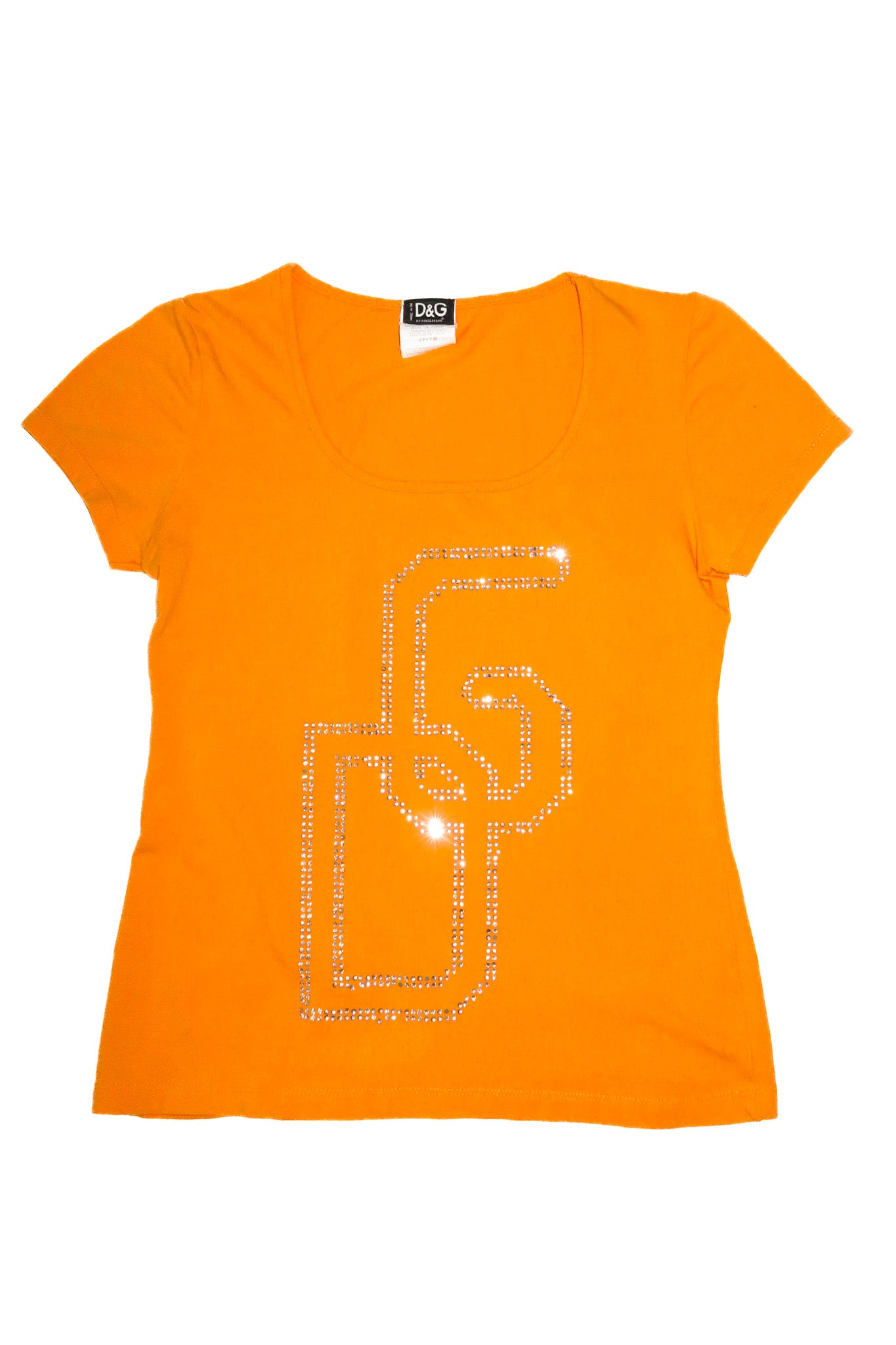 2000's dolce & gabbana crystal logo t-shirt orange.