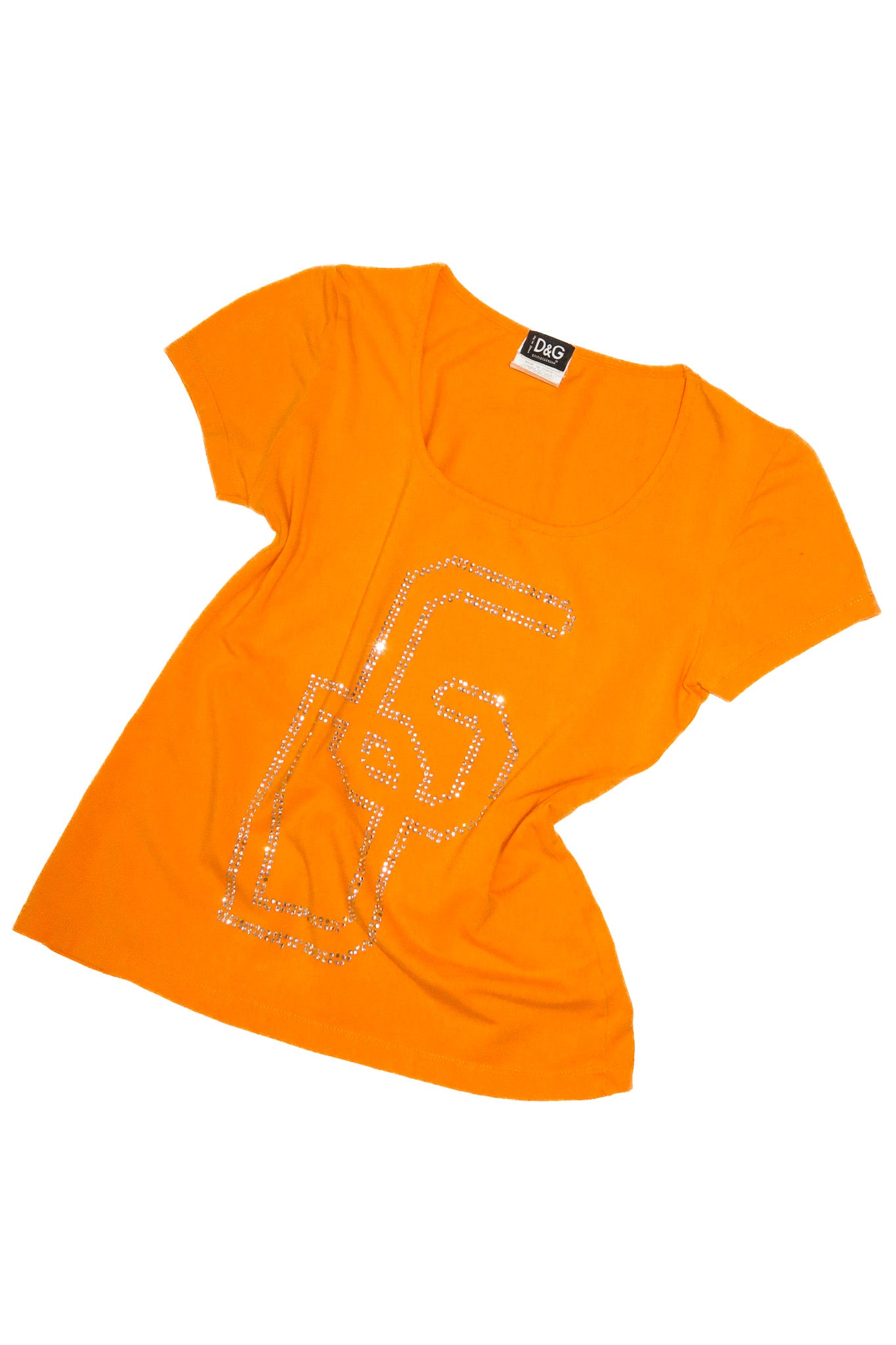 2000's dolce & gabbana crystal logo t-shirt orange.