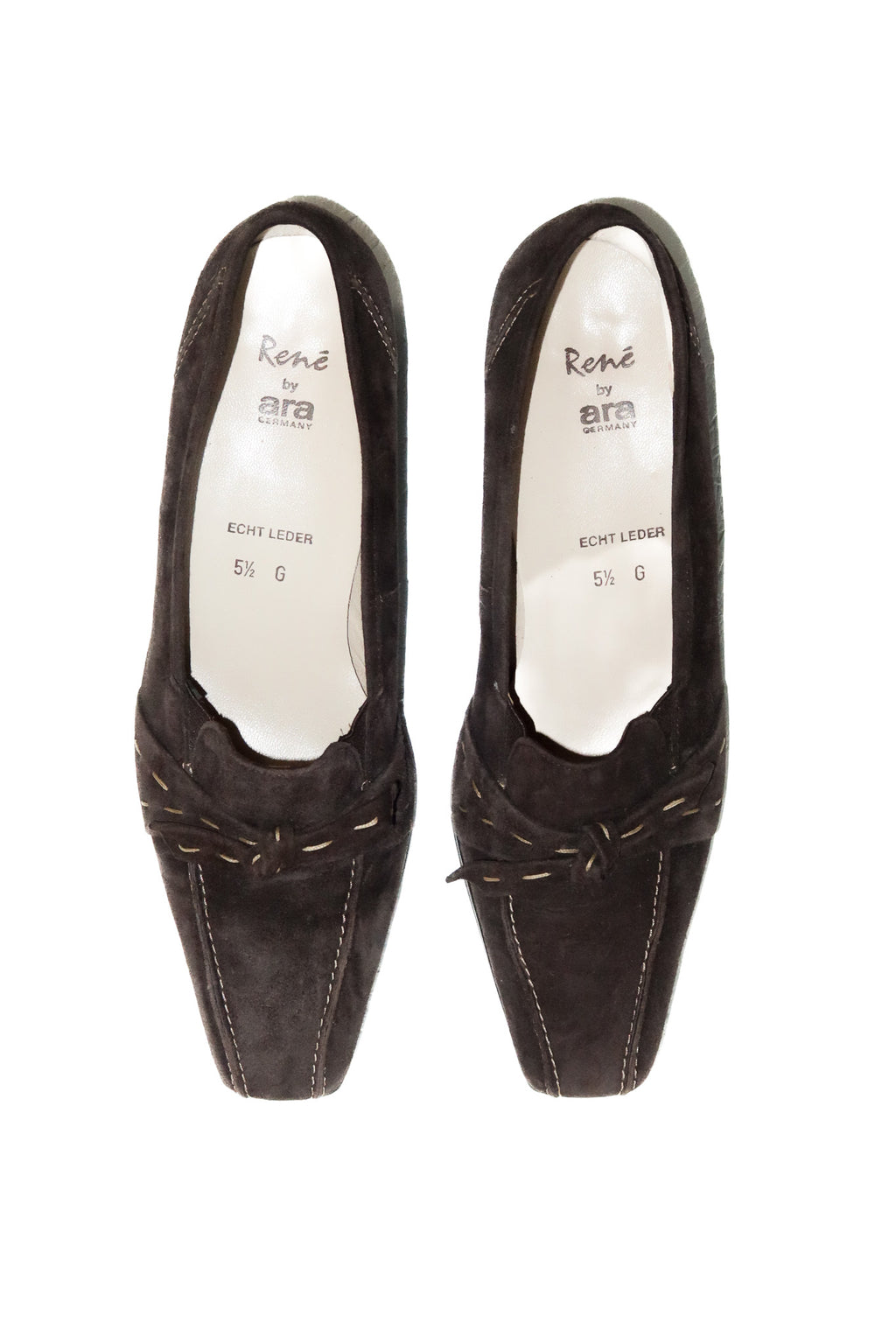 2000’s rene by ara suede heeled loafers brown.
