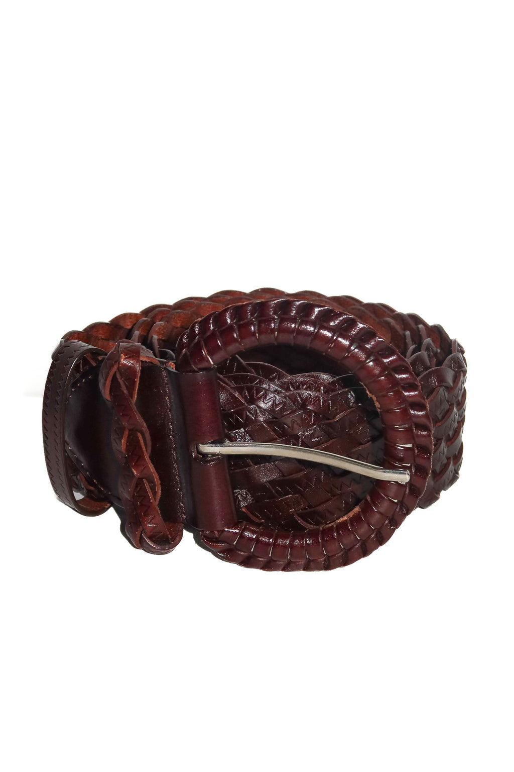 1990's leather braided wide belt brown.