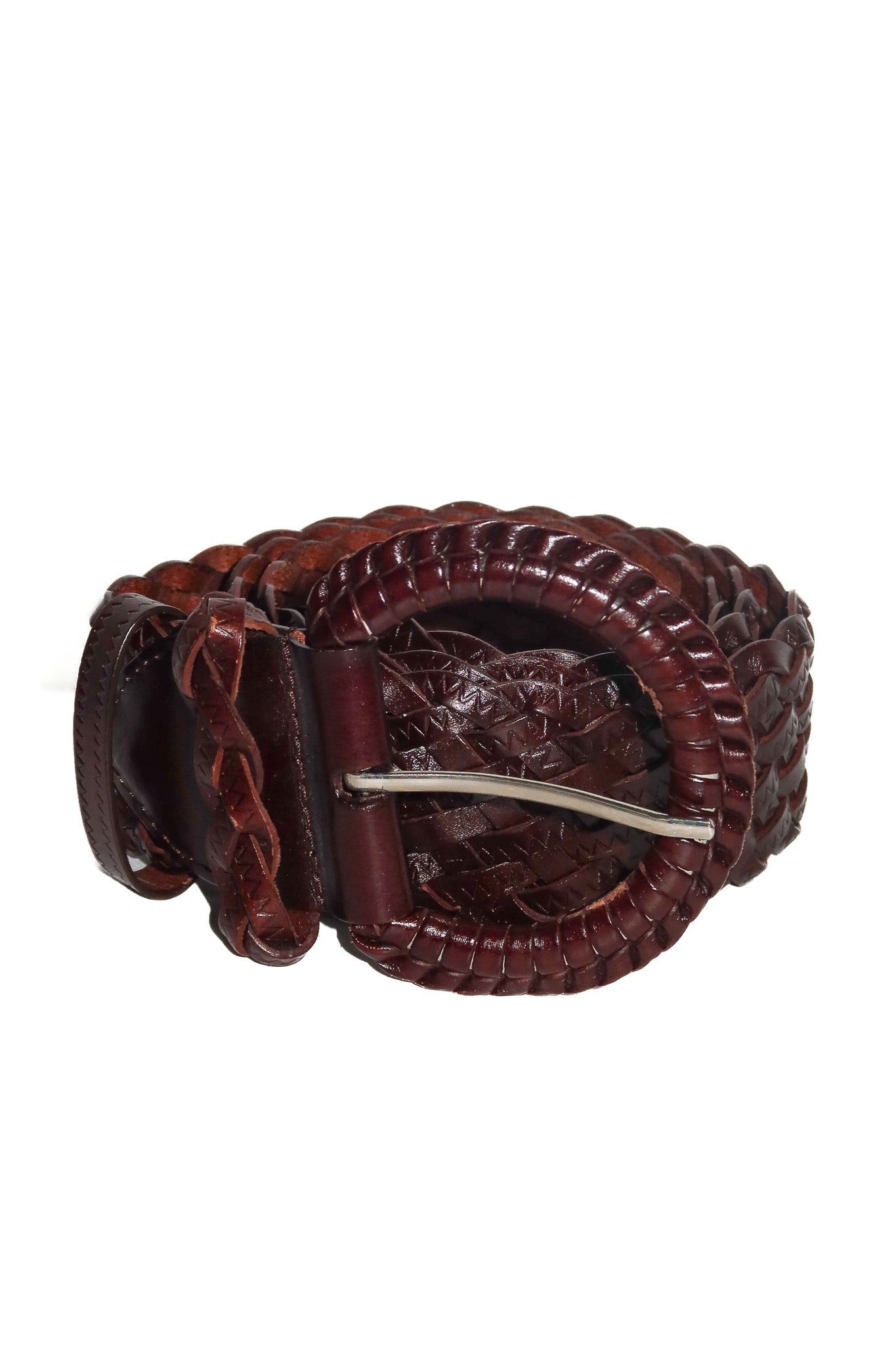 1990's leather braided wide belt brown.