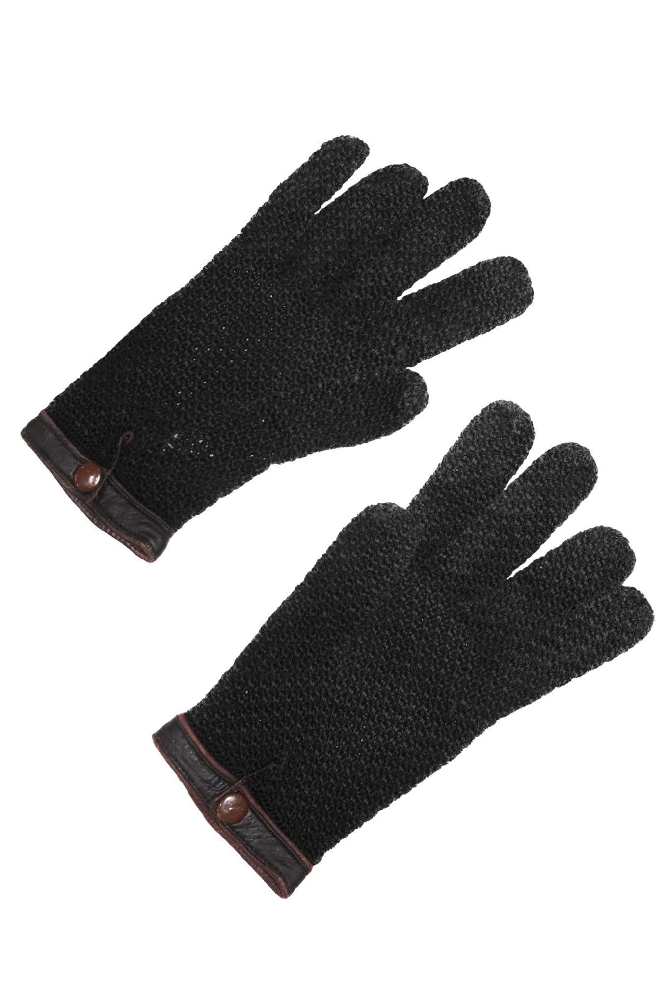 1980’s italian cotton knit leather trim gloves black.